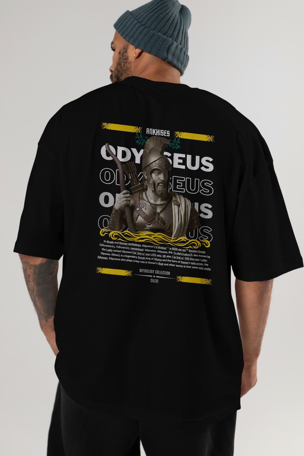 Odysseus 1 Arka Baskılı Oversize t-shirt Erkek Kadın %100 Pamuk Bisiklet Yaka tişort