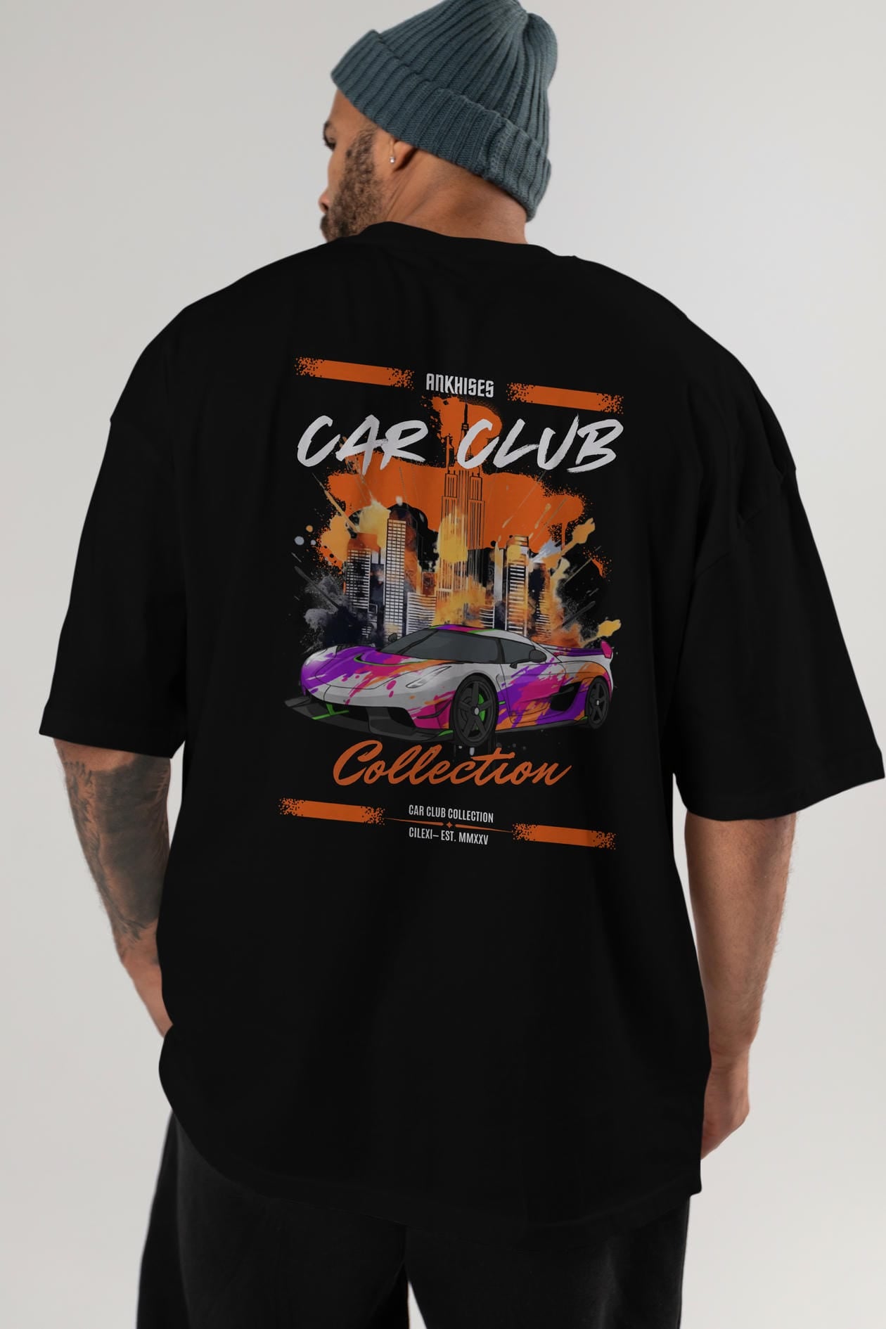 Araba Club Serisi 27 Baskılı Oversize t-shirt Erkek Kadın %100 Pamuk Bisiklet Yaka tişort
