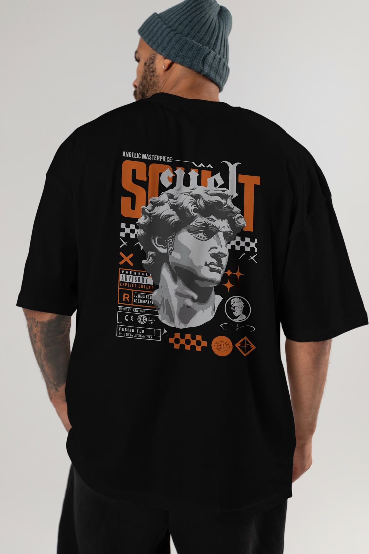 Scult Arka Baskılı Oversize t-shirt Erkek Kadın %100 Pamuk Bisiklet Yaka tişort