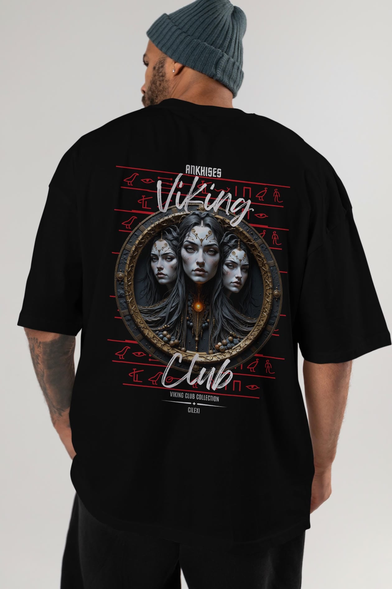 Viking Mitolojisi Serisi 23 Arka Baskılı Oversize t-shirt Erkek Kadın %100 Pamuk Bisiklet Yaka tişort