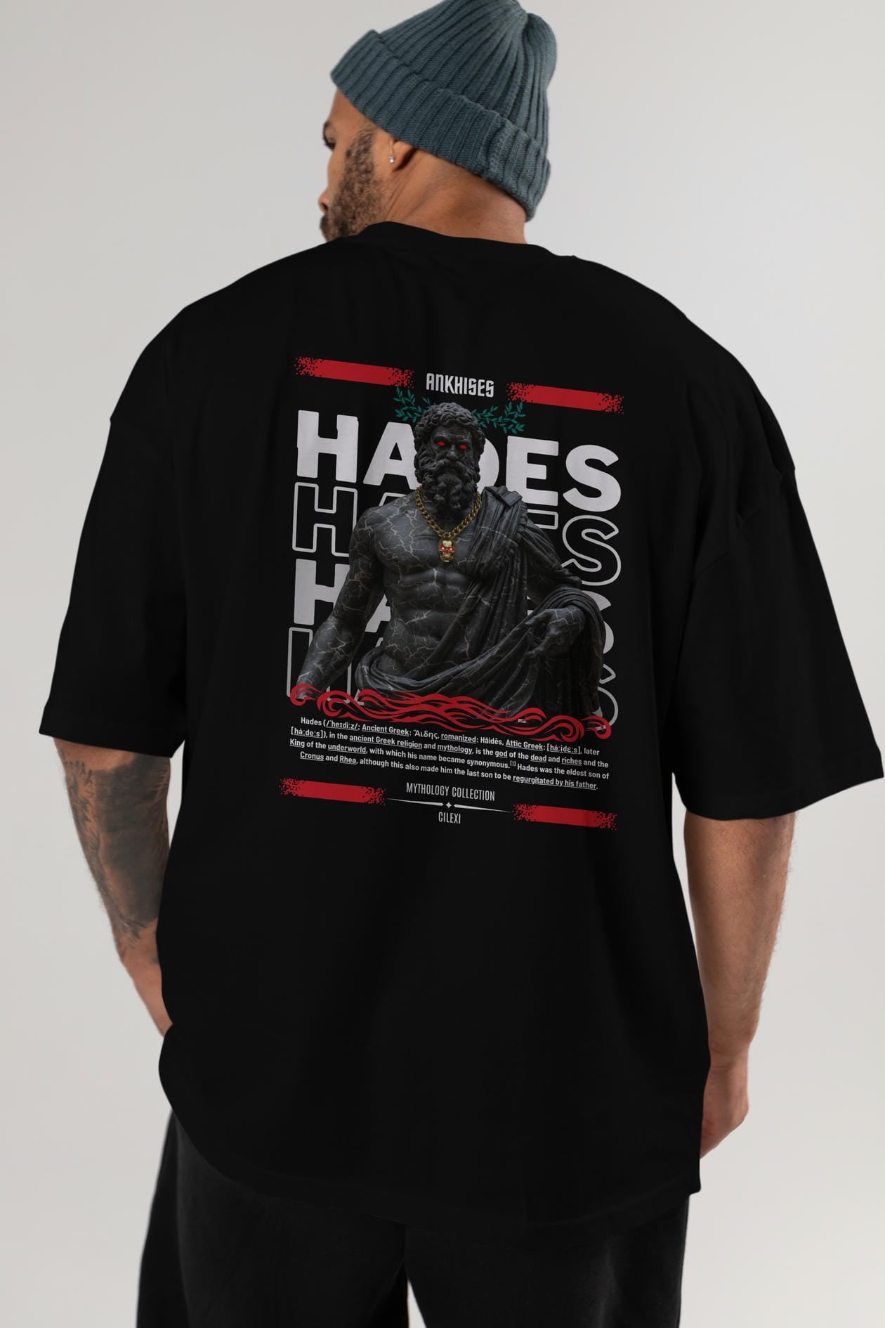Hades 1 Arka Baskılı Oversize t-shirt Erkek Kadın %100 Pamuk Bisiklet Yaka tişort