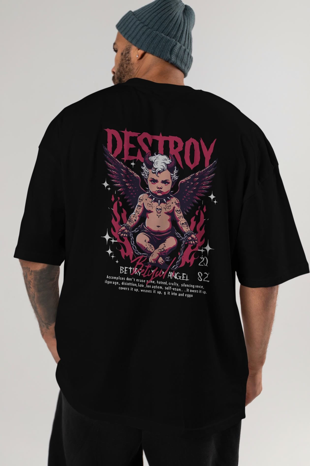 Destroy Arka Baskılı Oversize t-shirt Erkek Kadın %100 Pamuk Bisiklet Yaka tişort