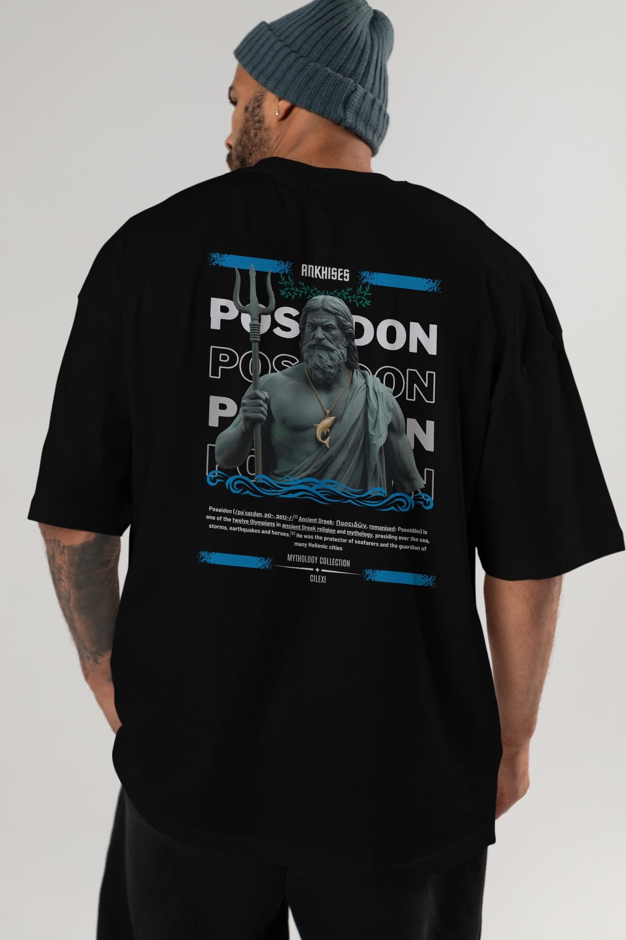 Poseidon 2 Arka Baskılı Oversize t-shirt Erkek Kadın %100 Pamuk Bisiklet Yaka tişort
