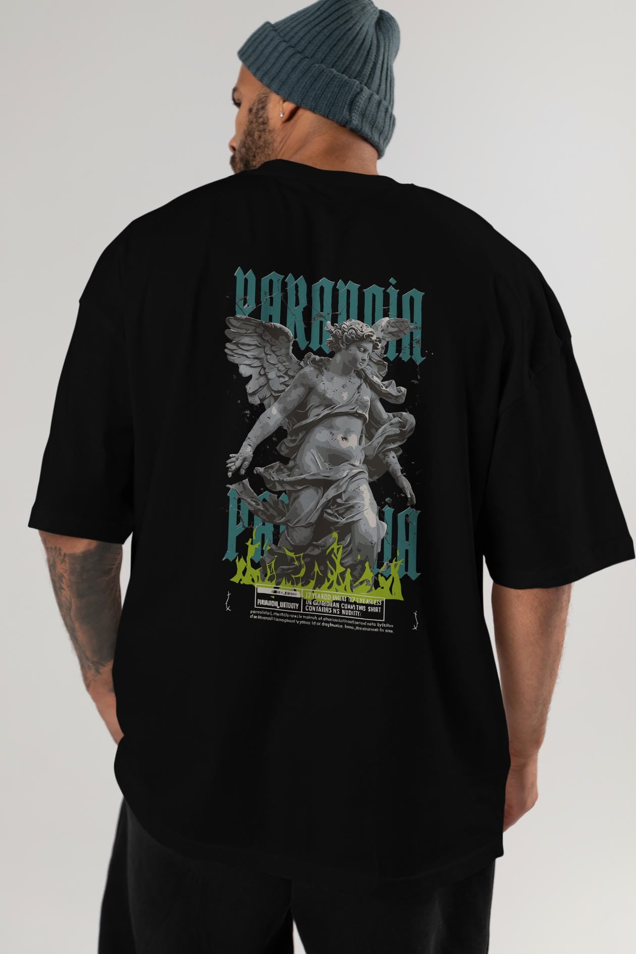 Paranoia Arka Baskılı Oversize t-shirt Erkek Kadın %100 Pamuk Bisiklet Yaka tişort
