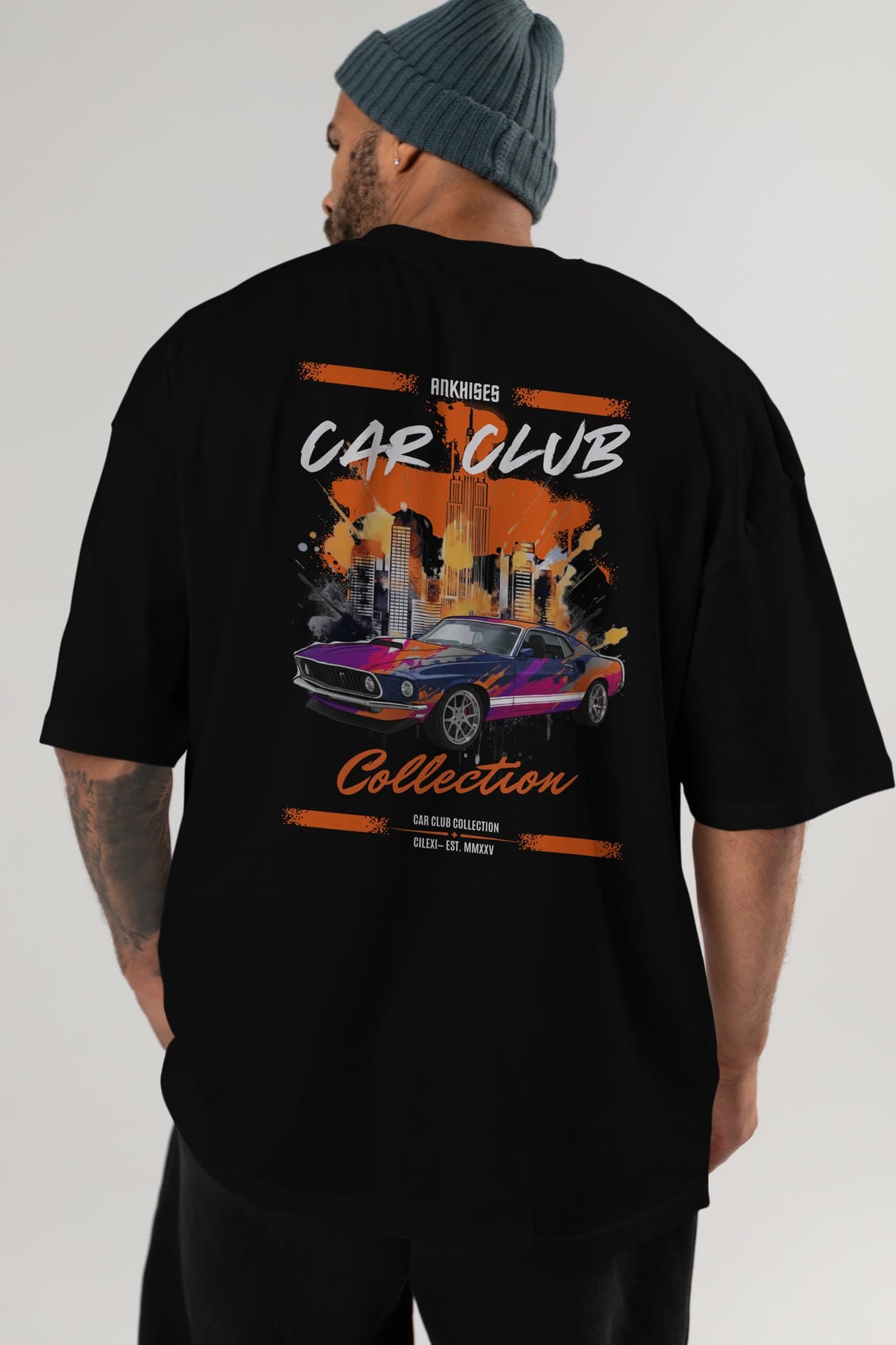 Araba Club Serisi 23 Baskılı Oversize t-shirt Erkek Kadın %100 Pamuk Bisiklet Yaka tişort