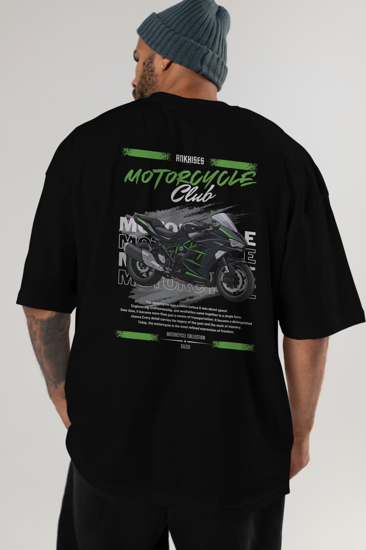 Motosiklet Serisi 13 Arka Baskılı Oversize t-shirt Erkek Kadın %100 Pamuk Bisiklet Yaka tişort