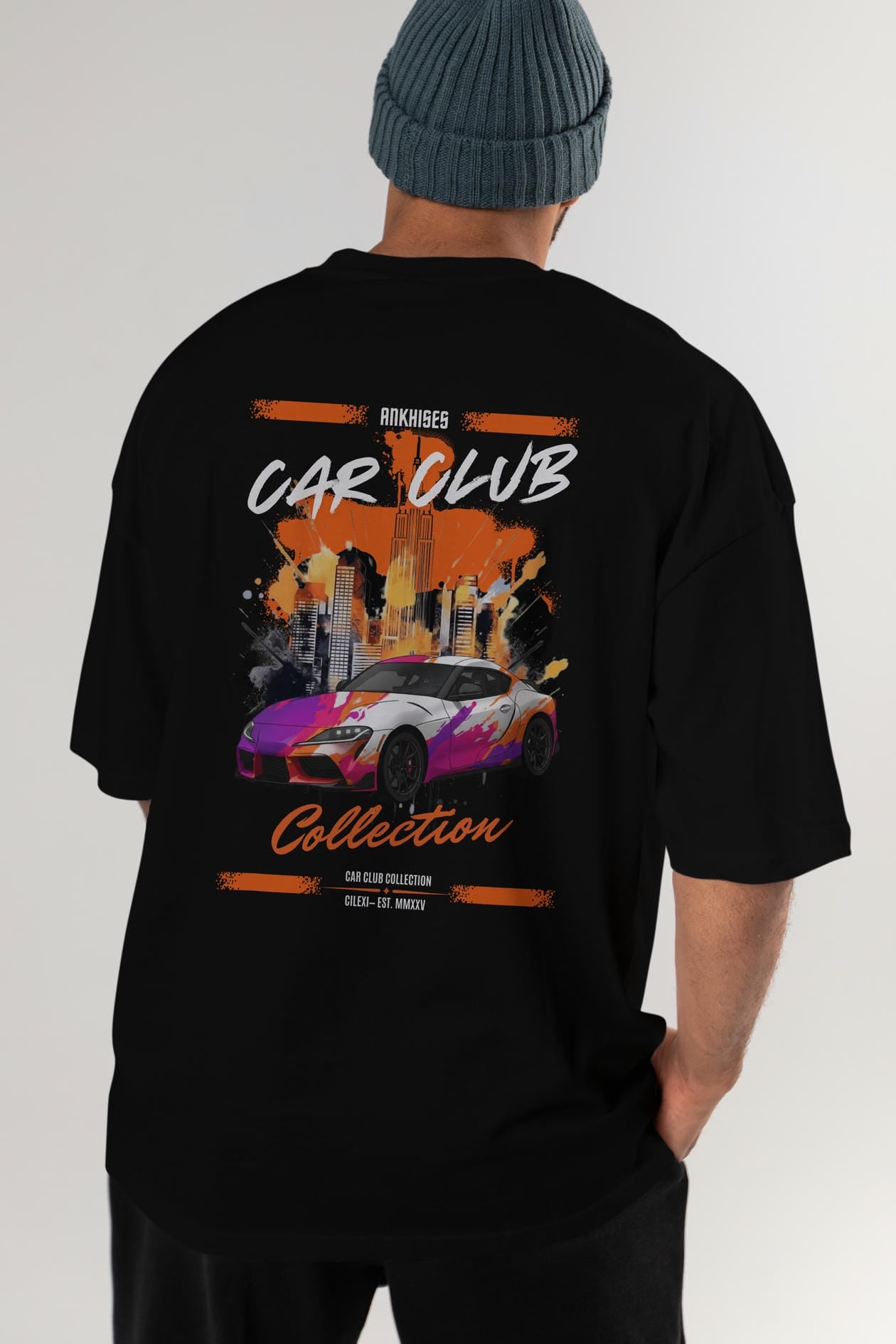 Araba Club Serisi 38 Baskılı Oversize t-shirt Erkek Kadın %100 Pamuk Bisiklet Yaka tişort