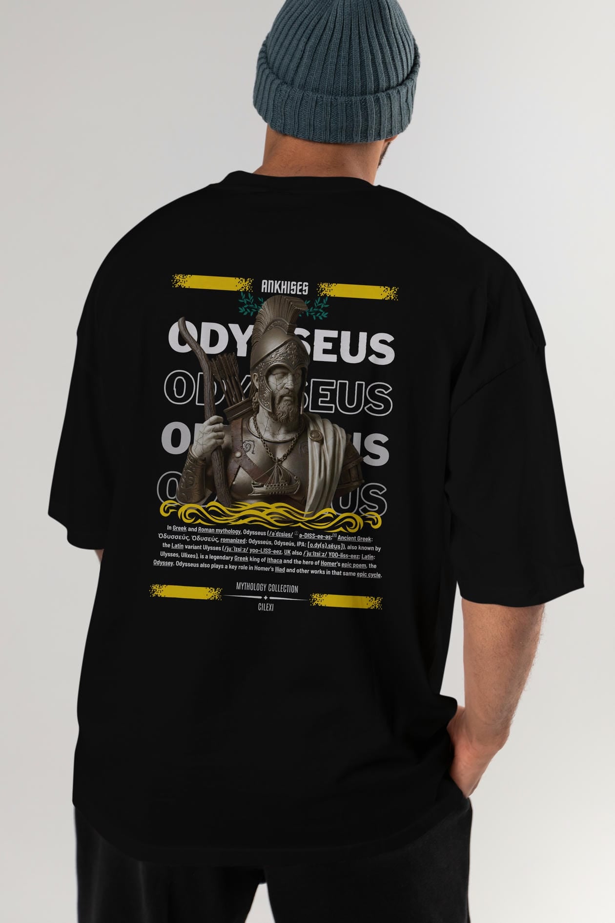 Odysseus 1 Arka Baskılı Oversize t-shirt Erkek Kadın %100 Pamuk Bisiklet Yaka tişort