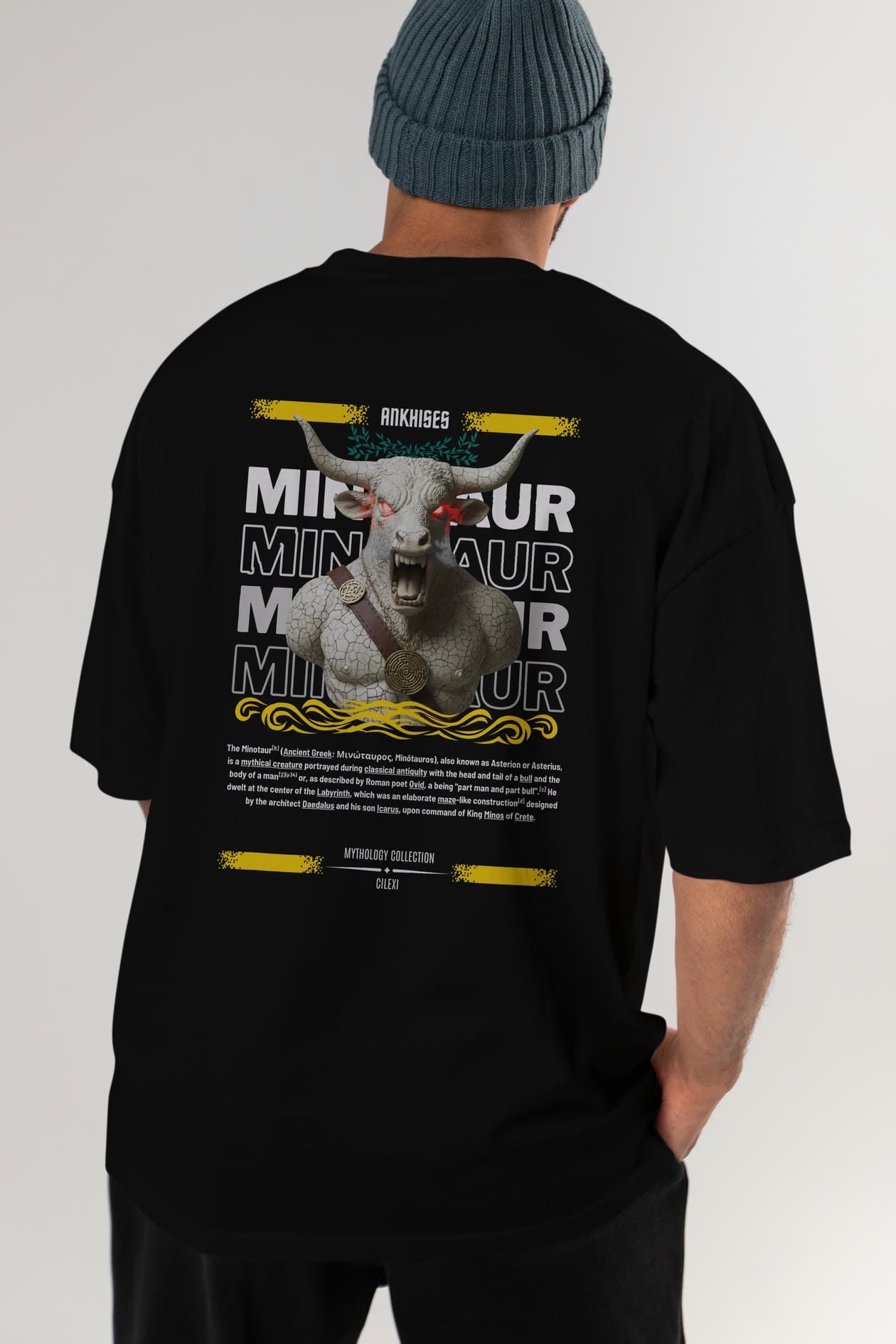 Minotaur 2 Arka Baskılı Oversize t-shirt Erkek Kadın %100 Pamuk Bisiklet Yaka tişort