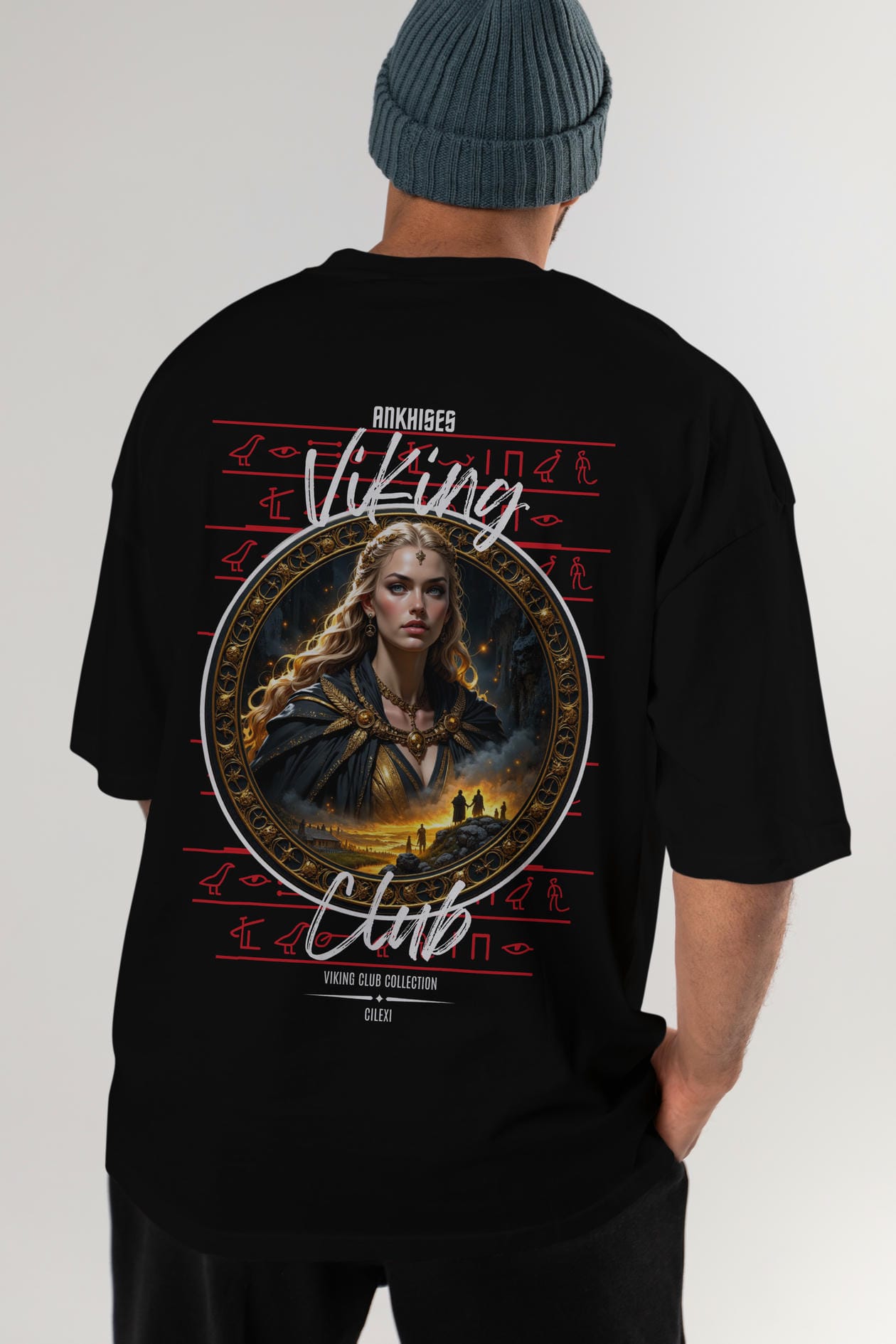 Viking Mitolojisi Serisi 1 Arka Baskılı Oversize t-shirt Erkek Kadın %100 Pamuk Bisiklet Yaka tişort