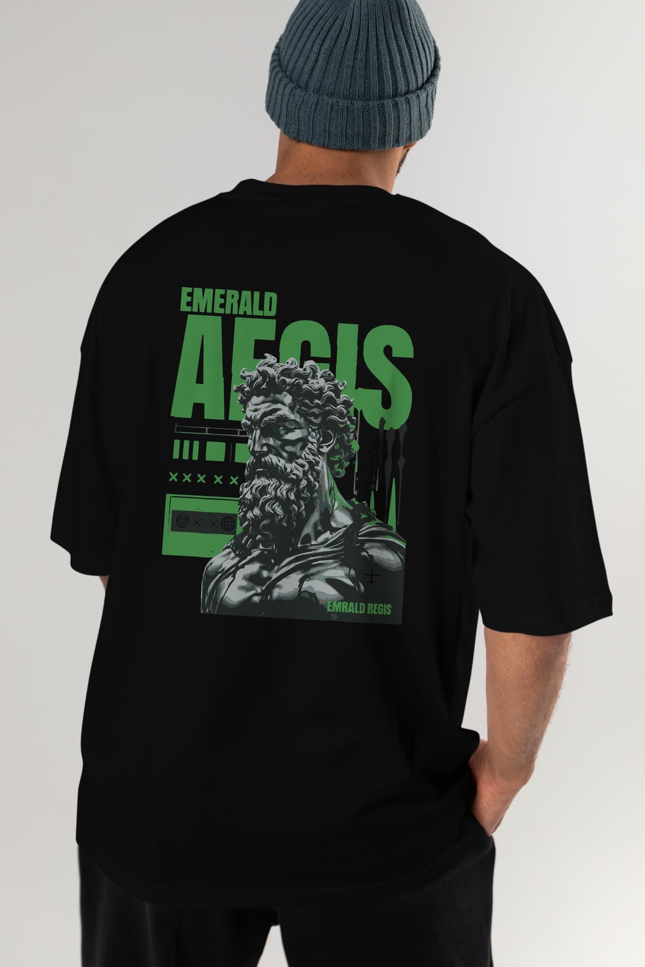 Emrald Regis Arka Baskılı Oversize t-shirt Erkek Kadın %100 Pamuk Bisiklet Yaka tişort