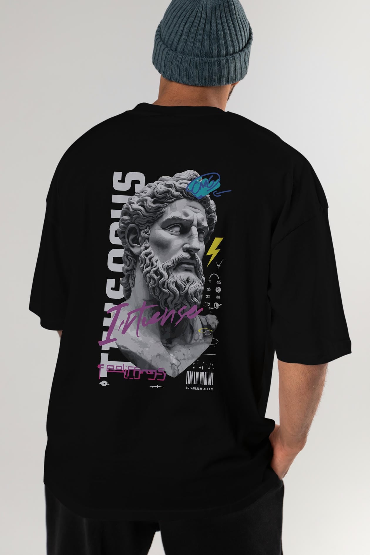 Zeus Intense Arka Baskılı Oversize t-shirt Erkek Kadın %100 Pamuk Bisiklet Yaka tişort