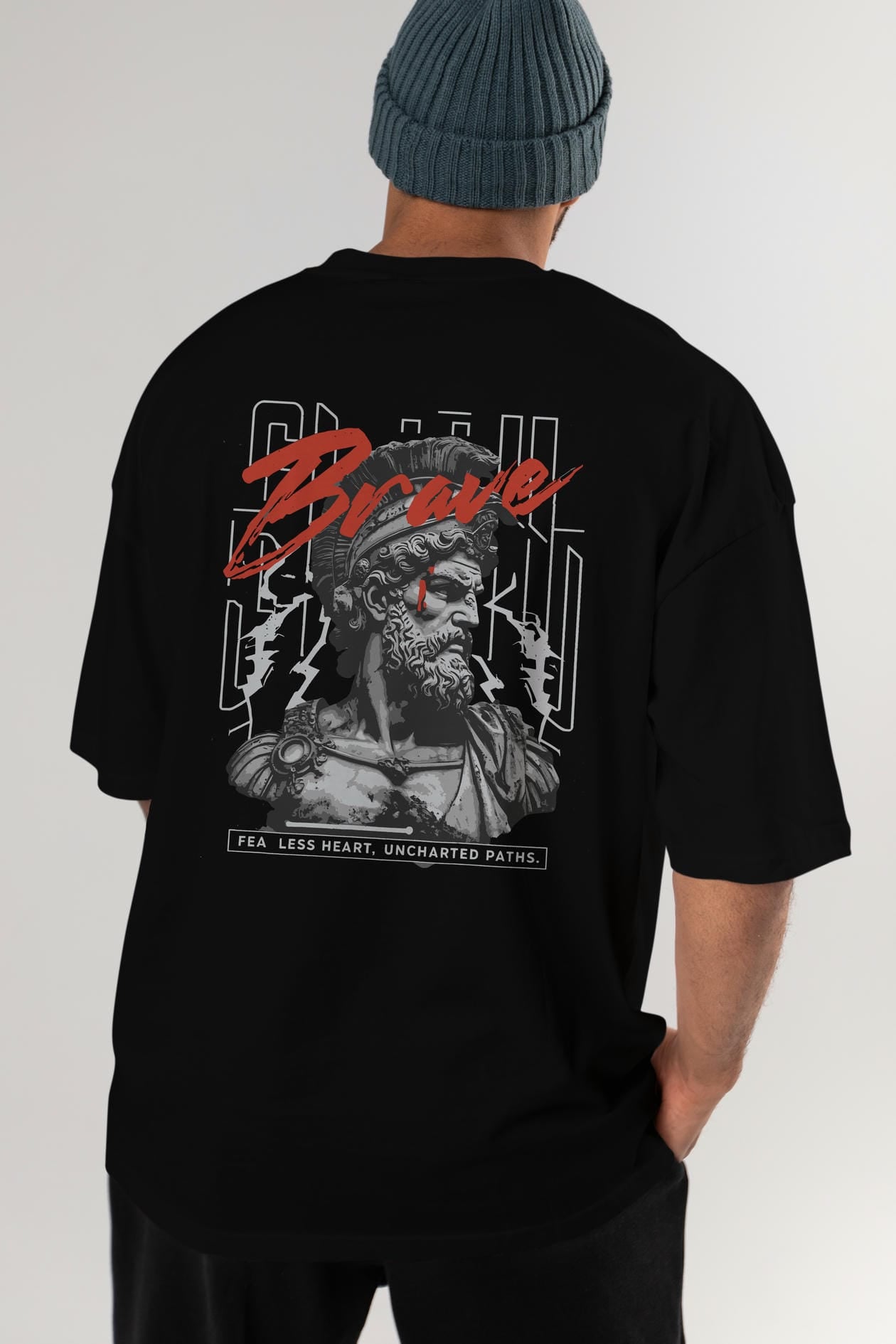 Brave Arka Baskılı Oversize t-shirt Erkek Kadın %100 Pamuk Bisiklet Yaka tişort