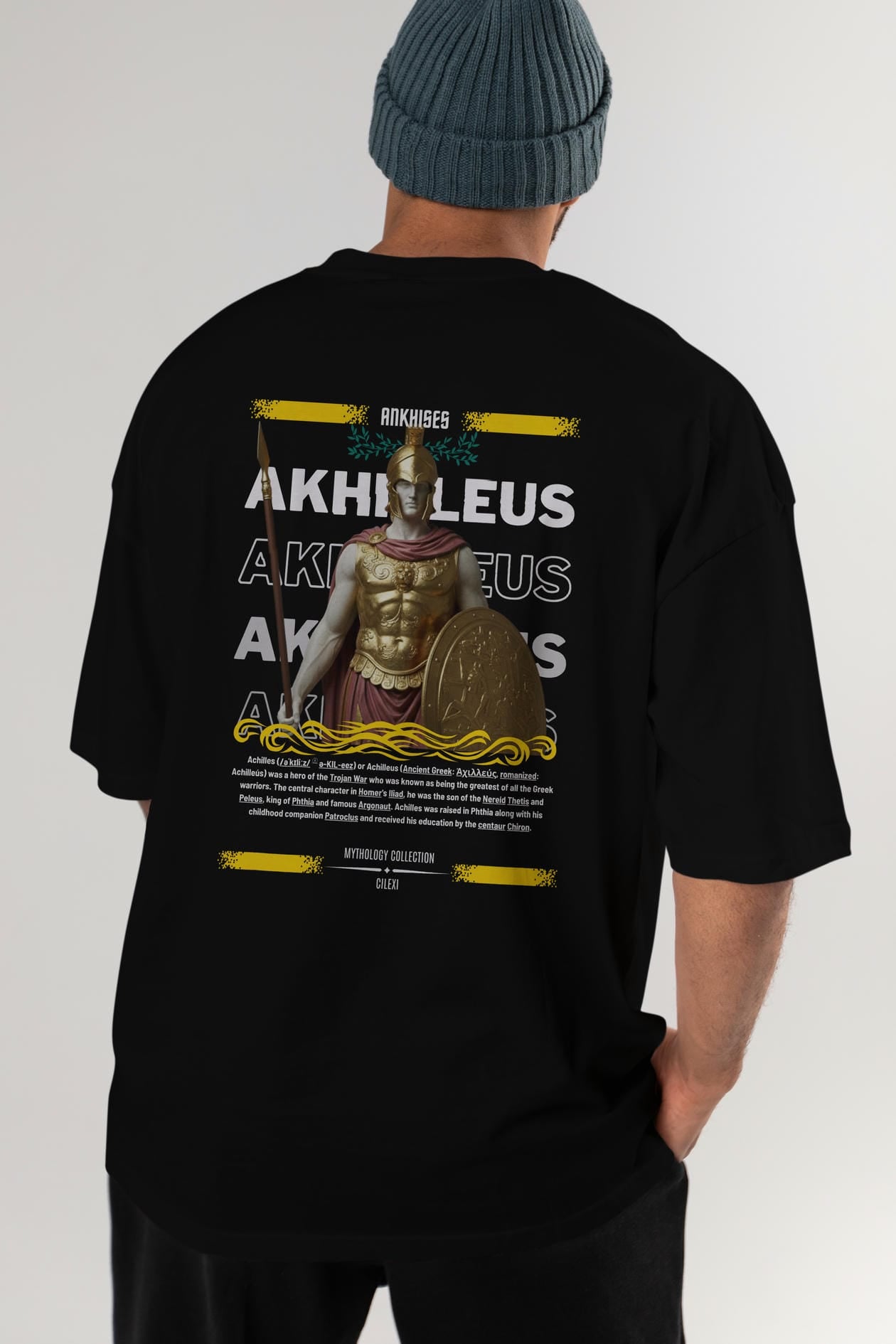 Akhilleus 1 Arka Baskılı Oversize t-shirt Erkek Kadın %100 Pamuk Bisiklet Yaka tişort