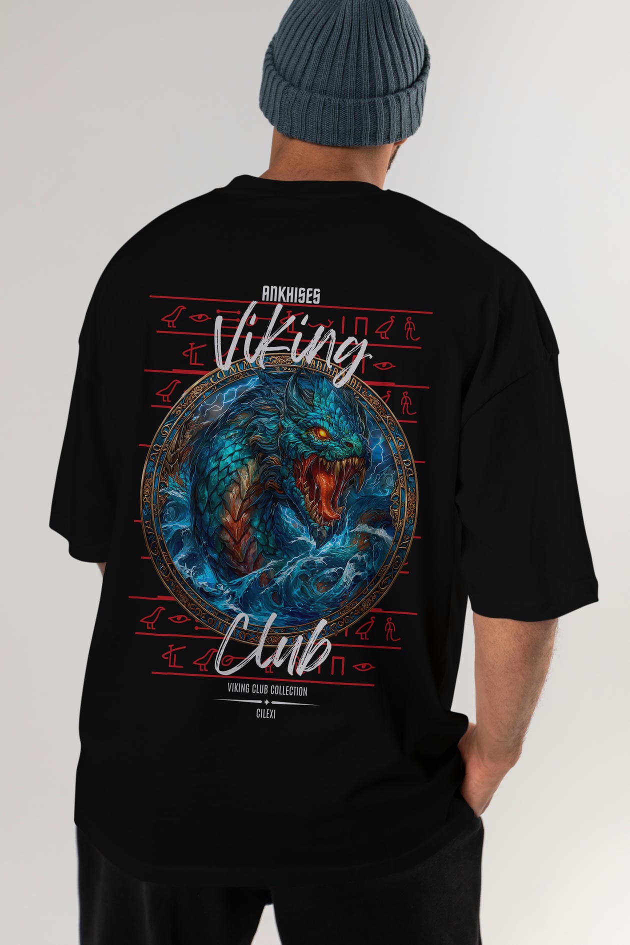 Jörmungandr Baskılı Oversize t-shirt Erkek Kadın %100 Pamuk Bisiklet Yaka tişort