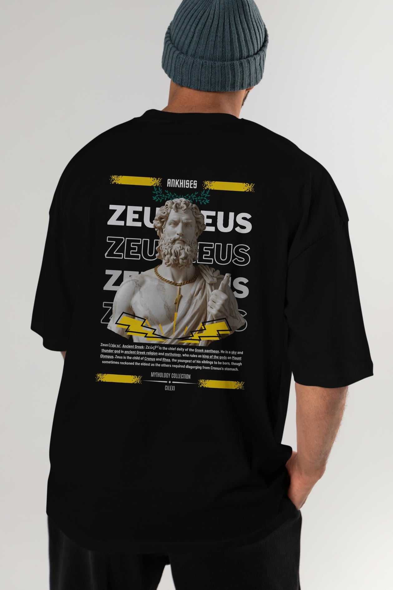 Zeus 4 Arka Baskılı Oversize t-shirt Erkek Kadın %100 Pamuk Bisiklet Yaka tişort
