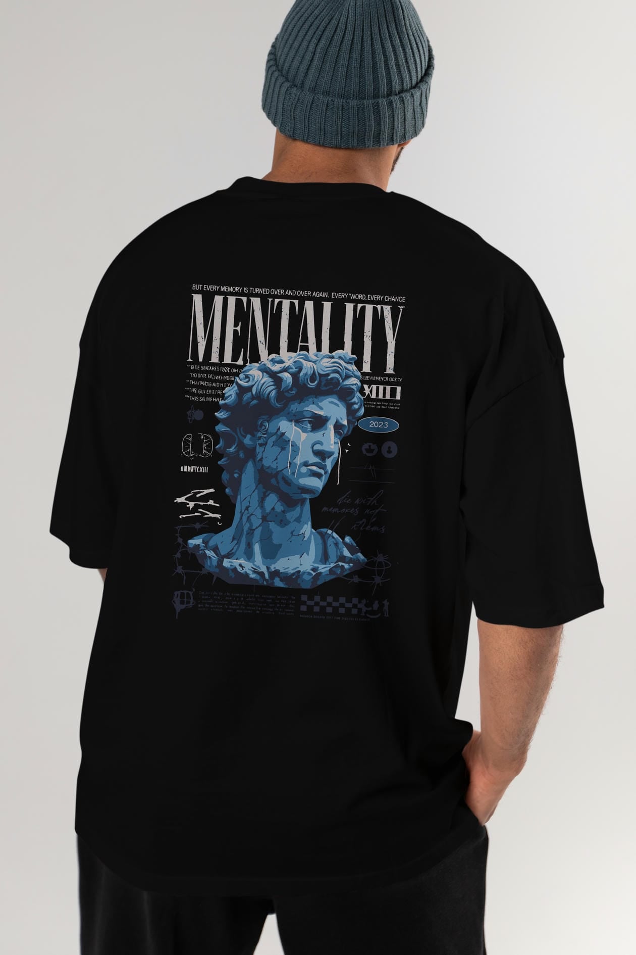 Mentality 2 Arka Baskılı Oversize t-shirt Erkek Kadın %100 Pamuk Bisiklet Yaka tişort