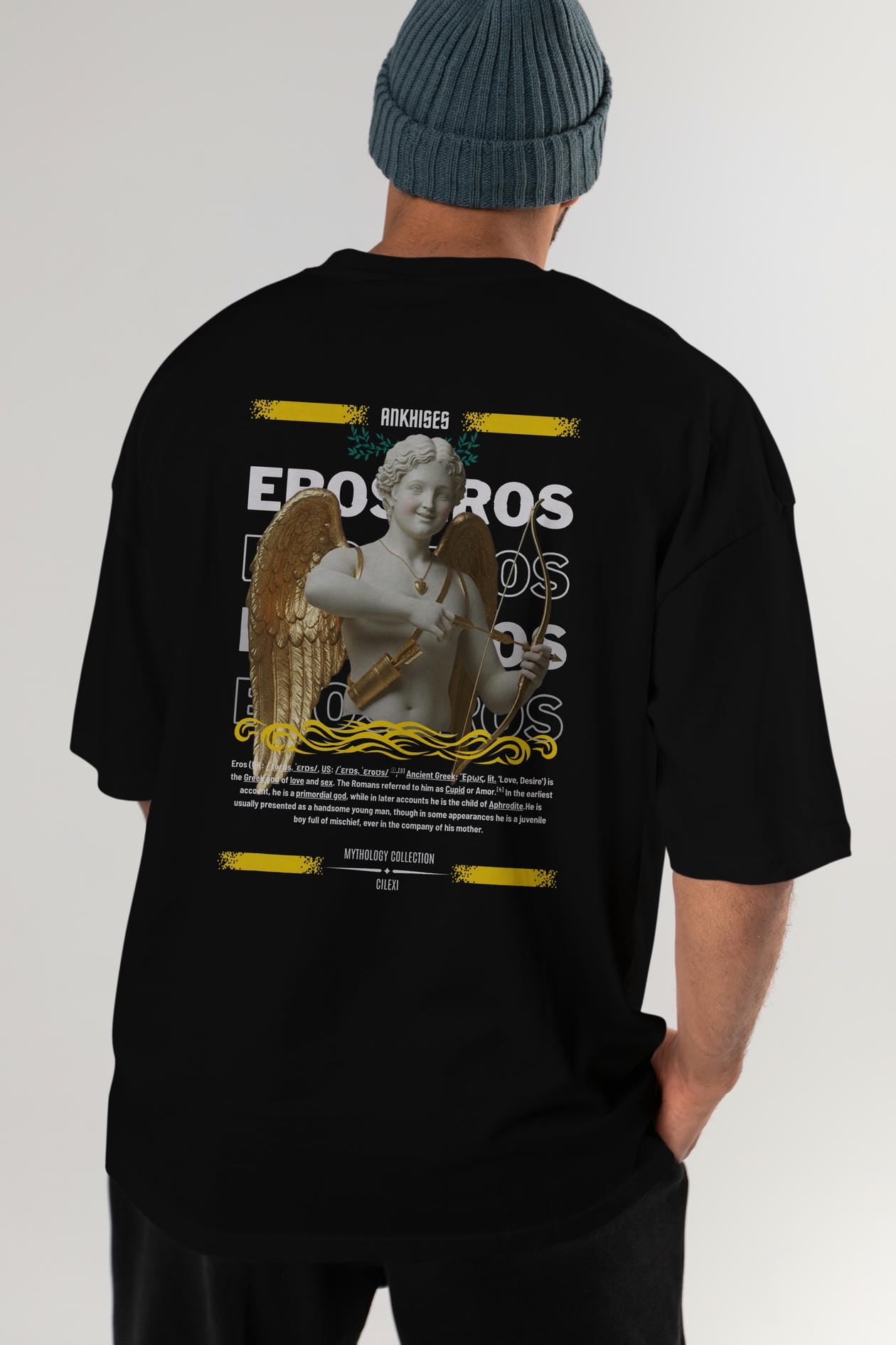 Eros Arka Baskılı Oversize t-shirt Erkek Kadın %100 Pamuk Bisiklet Yaka tişort