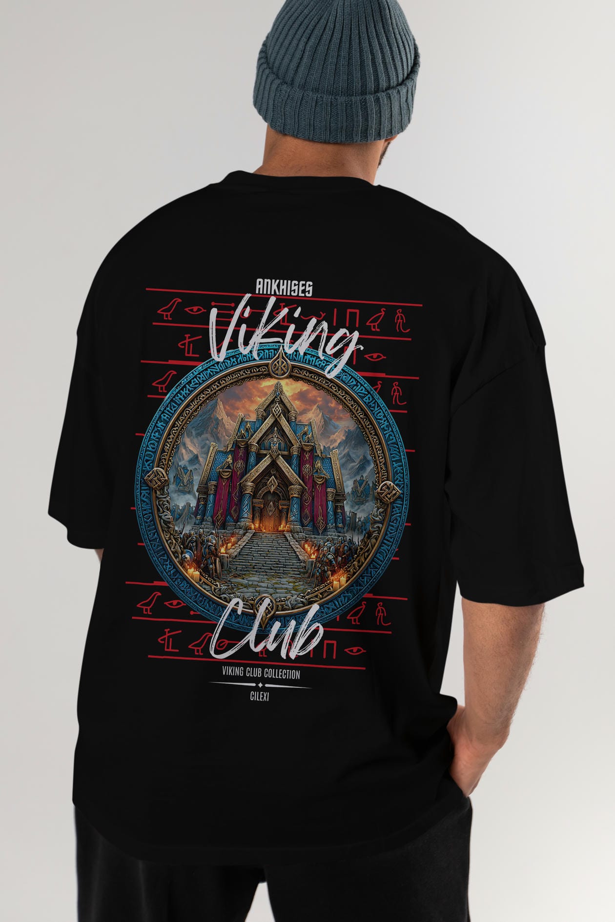 Valhalla Arka Baskılı Oversize t-shirt Erkek Kadın %100 Pamuk Bisiklet Yaka tişort