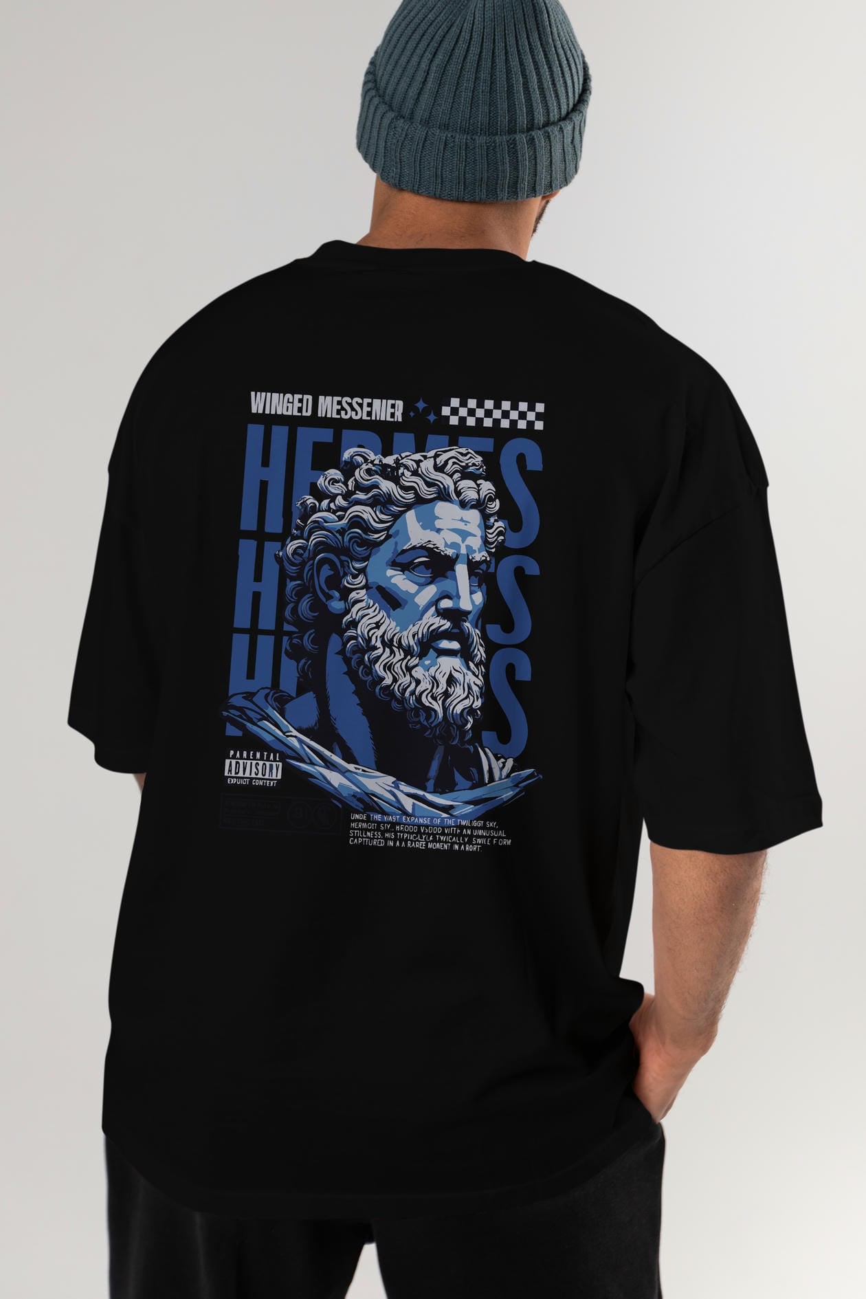 Hermes 1 Arka Baskılı Oversize t-shirt Erkek Kadın %100 Pamuk Bisiklet Yaka tişort