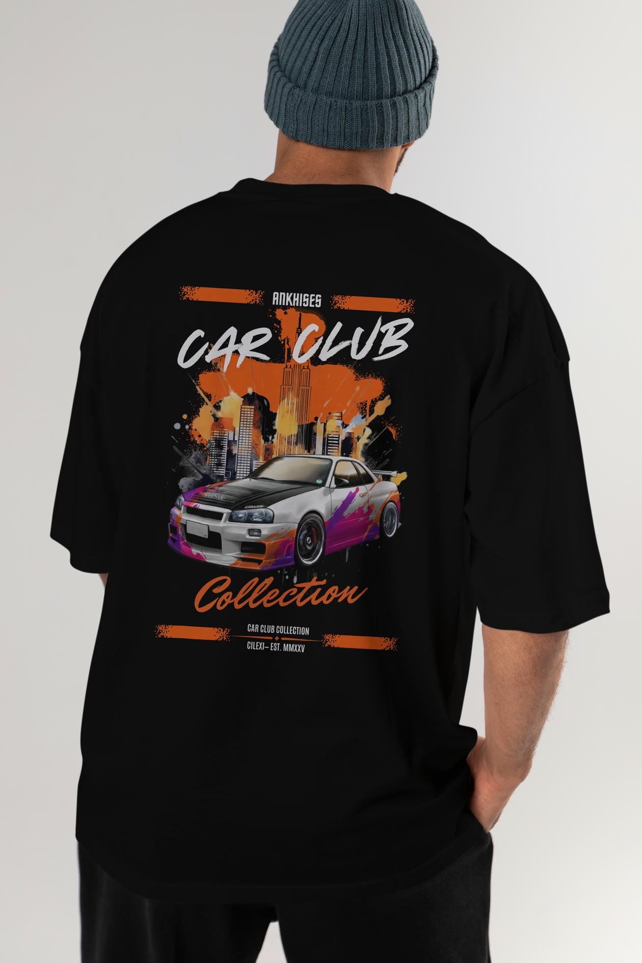 Araba Club Serisi 30 Baskılı Oversize t-shirt Erkek Kadın %100 Pamuk Bisiklet Yaka tişort