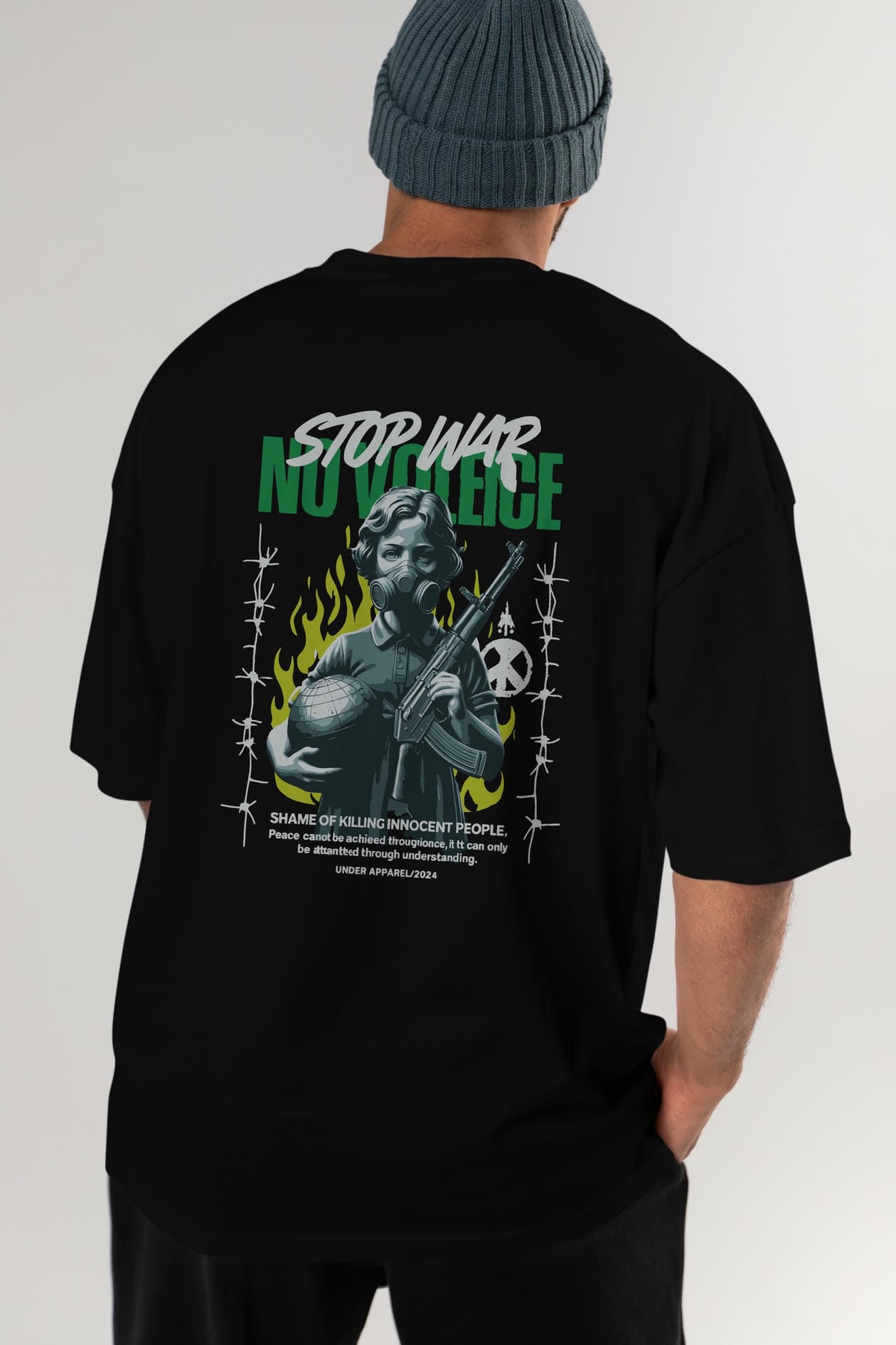 Stop War Arka Baskılı Oversize t-shirt Erkek Kadın %100 Pamuk Bisiklet Yaka tişort
