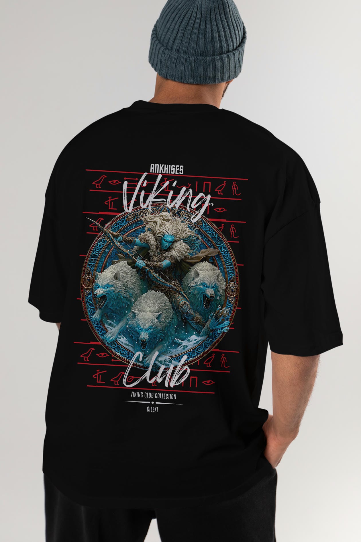Skadi Arka Baskılı Oversize t-shirt Erkek Kadın %100 Pamuk Bisiklet Yaka tişort