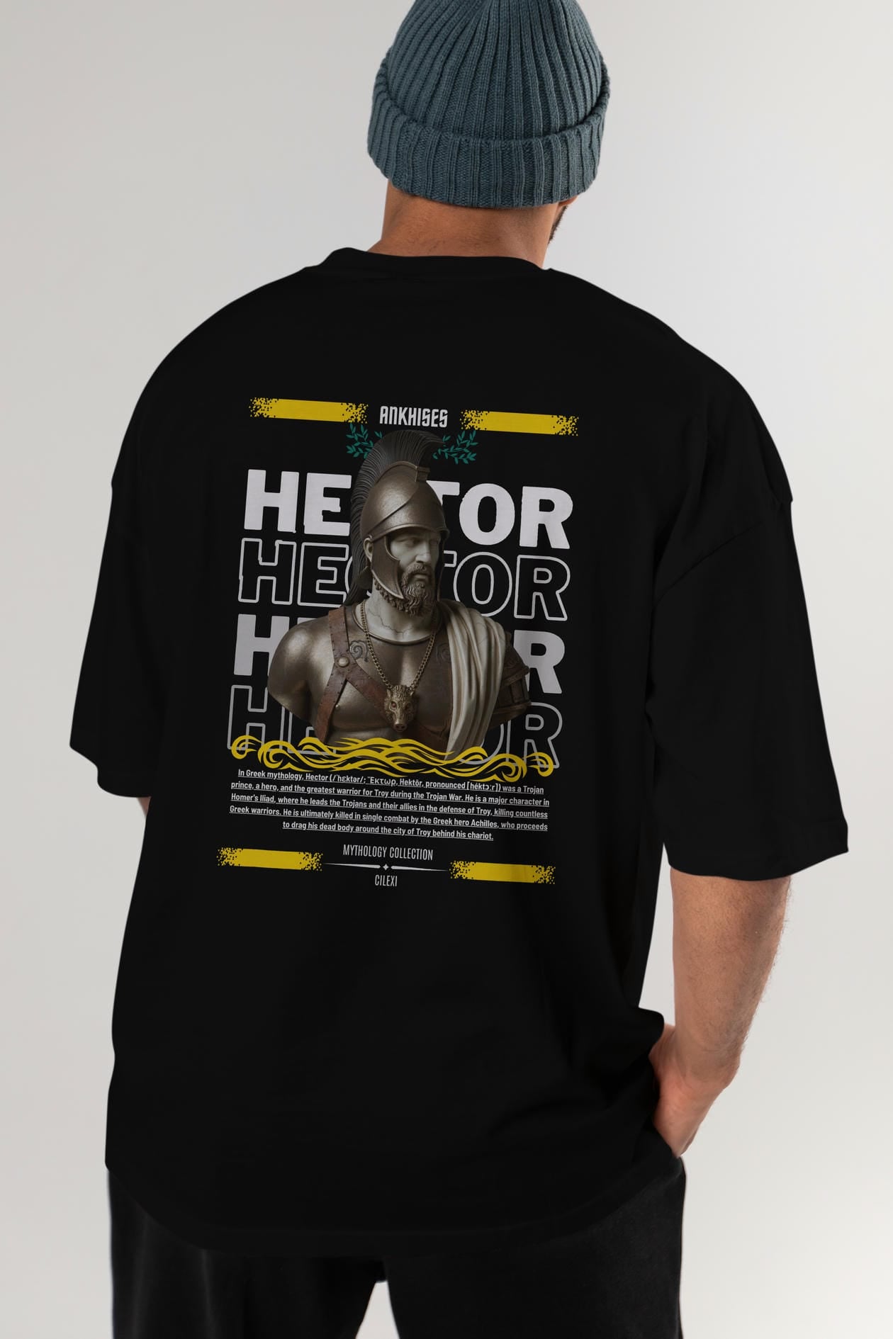 Hector 2 Arka Baskılı Oversize t-shirt Erkek Kadın %100 Pamuk Bisiklet Yaka tişort