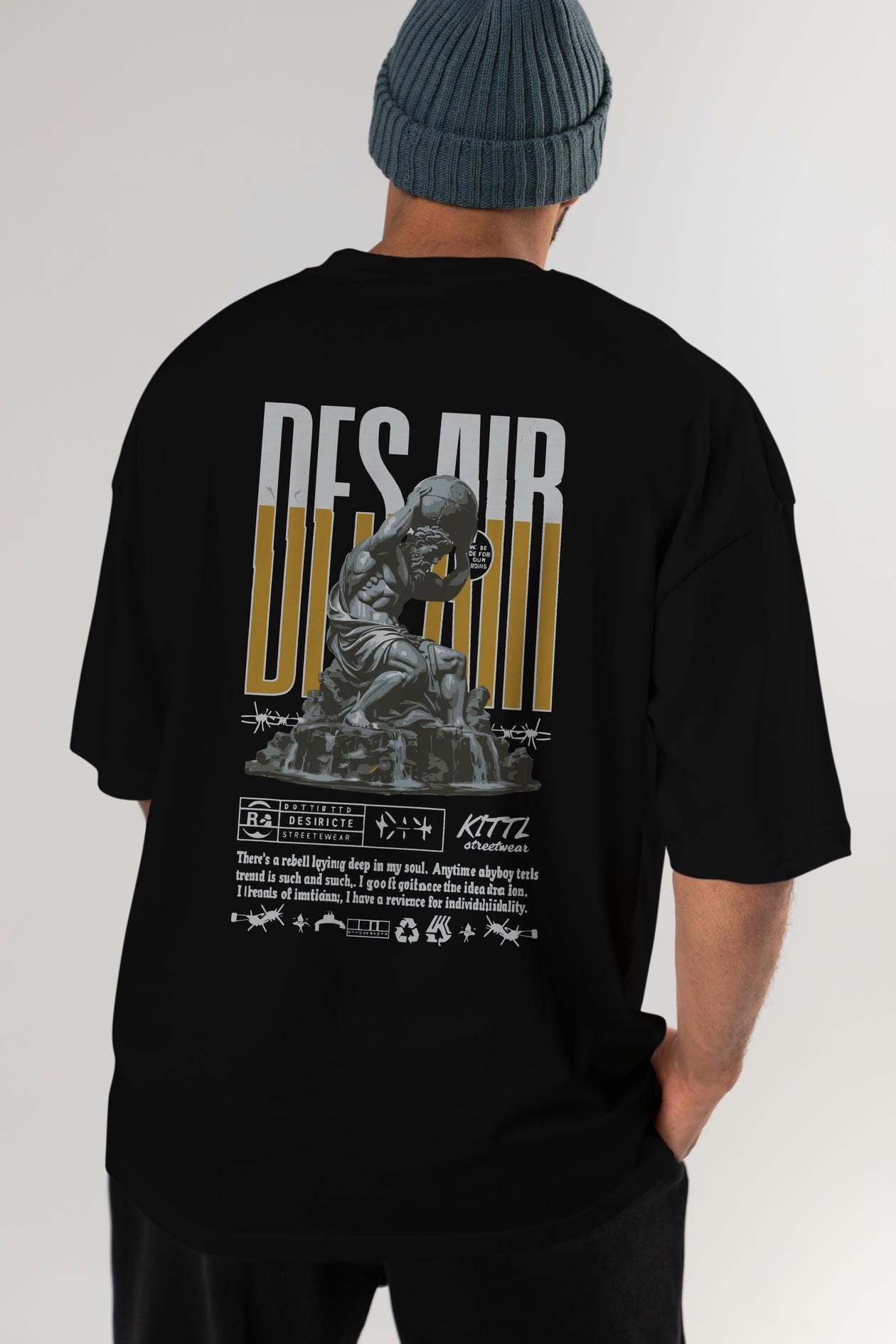 Des air Arka Baskılı Oversize t-shirt Erkek Kadın %100 Pamuk Bisiklet Yaka tişort