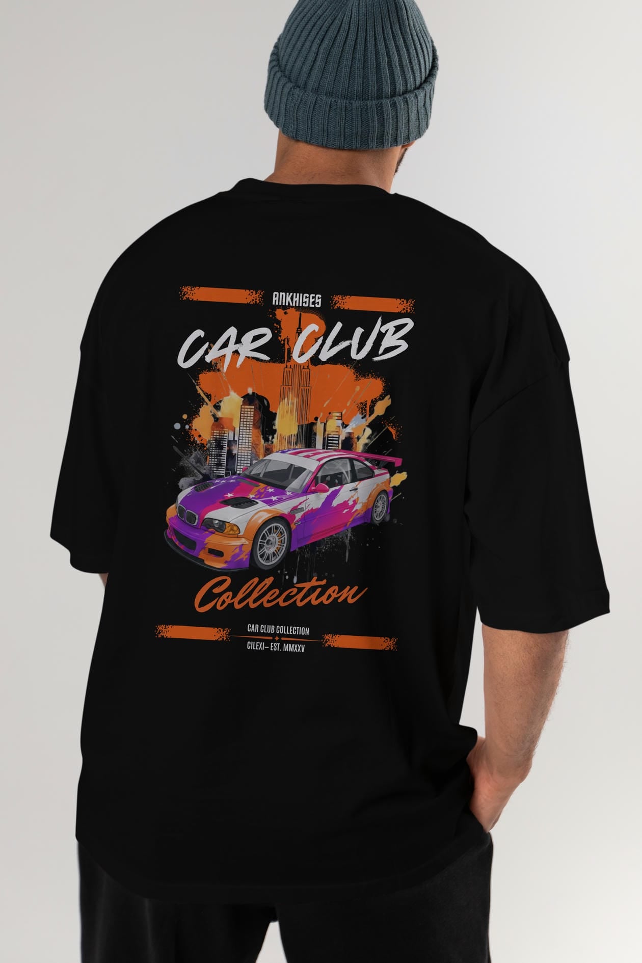 Araba Club Serisi 6 Baskılı Oversize t-shirt Erkek Kadın %100 Pamuk Bisiklet Yaka tişort