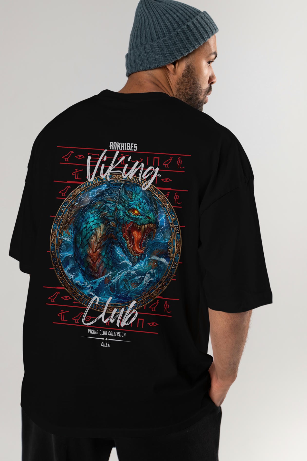 Jörmungandr Baskılı Oversize t-shirt Erkek Kadın %100 Pamuk Bisiklet Yaka tişort