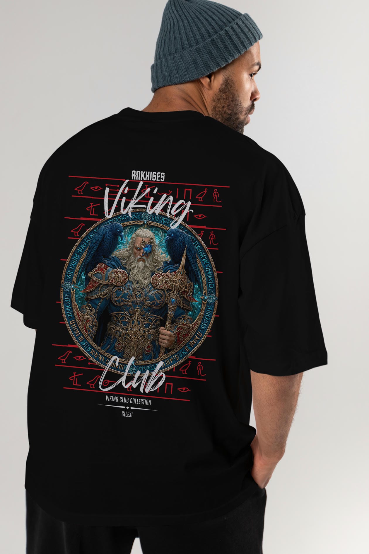 Odin Arka Baskılı Oversize t-shirt Erkek Kadın %100 Pamuk Bisiklet Yaka tişort