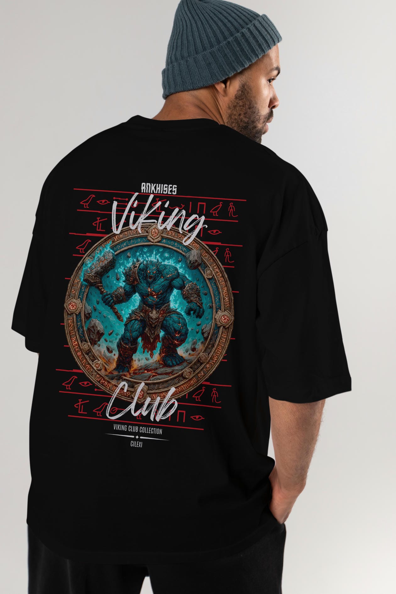 Hrungnir Baskılı Oversize t-shirt Erkek Kadın %100 Pamuk Bisiklet Yaka tişort