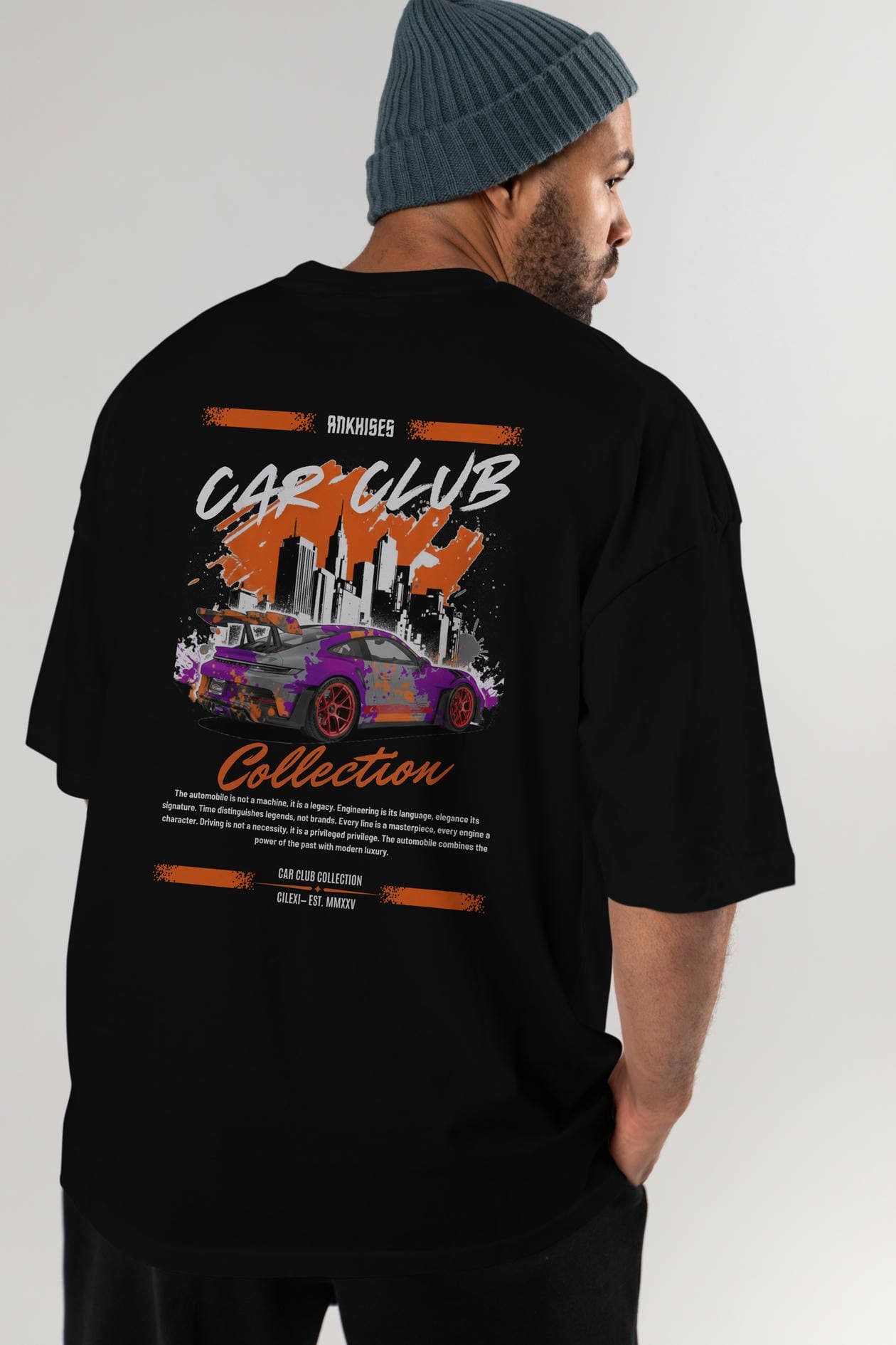 Araba Club Serisi 2 Baskılı Oversize t-shirt Erkek Kadın %100 Pamuk Bisiklet Yaka tişort