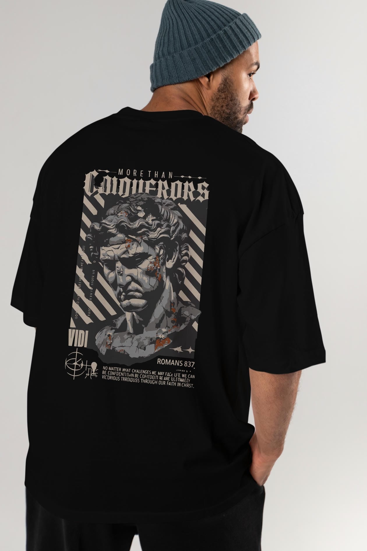 Roman Conqueror Arka Baskılı Oversize t-shirt Erkek Kadın %100 Pamuk Bisiklet Yaka tişort