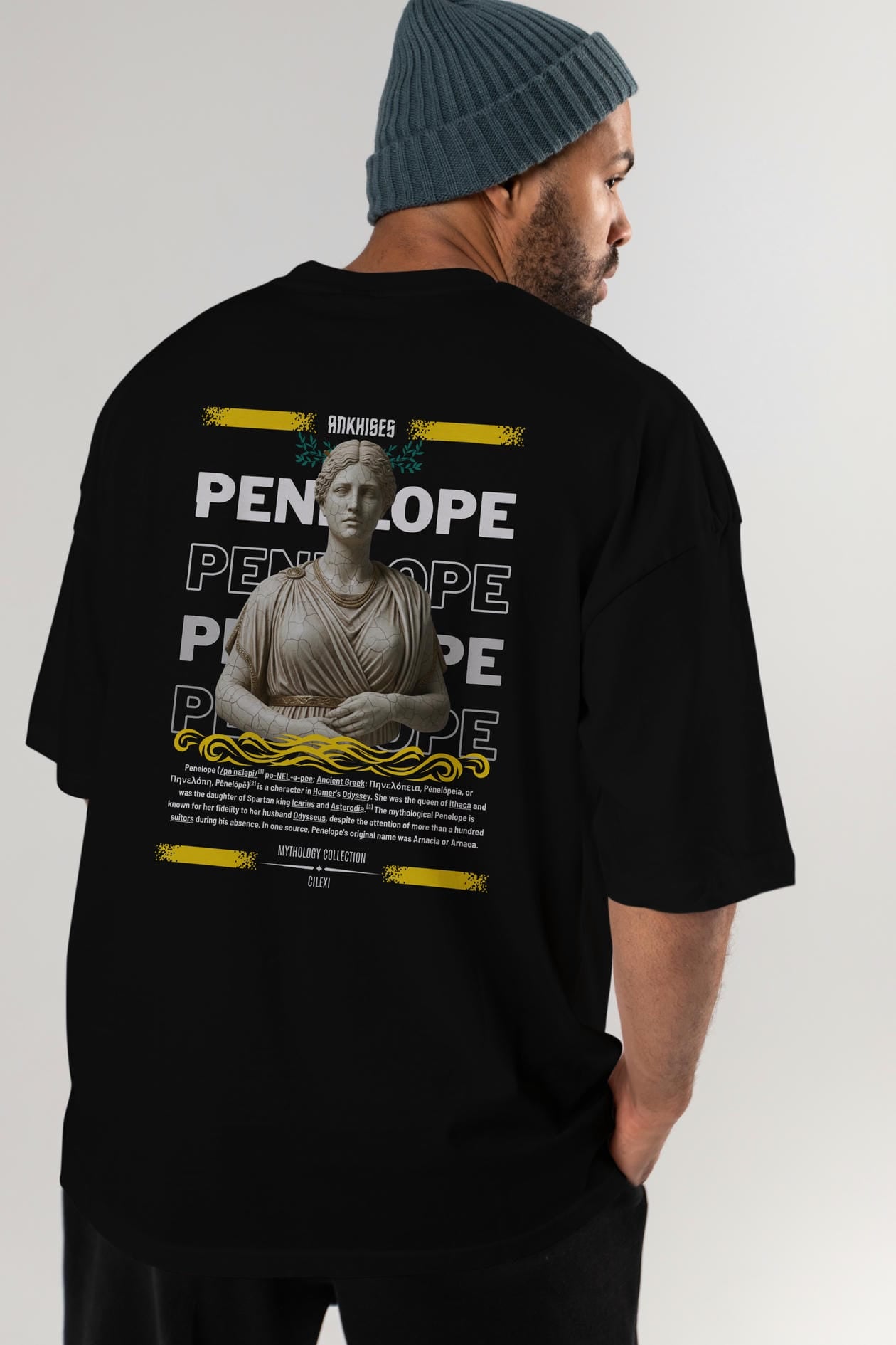 Penelope 1 Arka Baskılı Oversize t-shirt Erkek Kadın %100 Pamuk Bisiklet Yaka tişort
