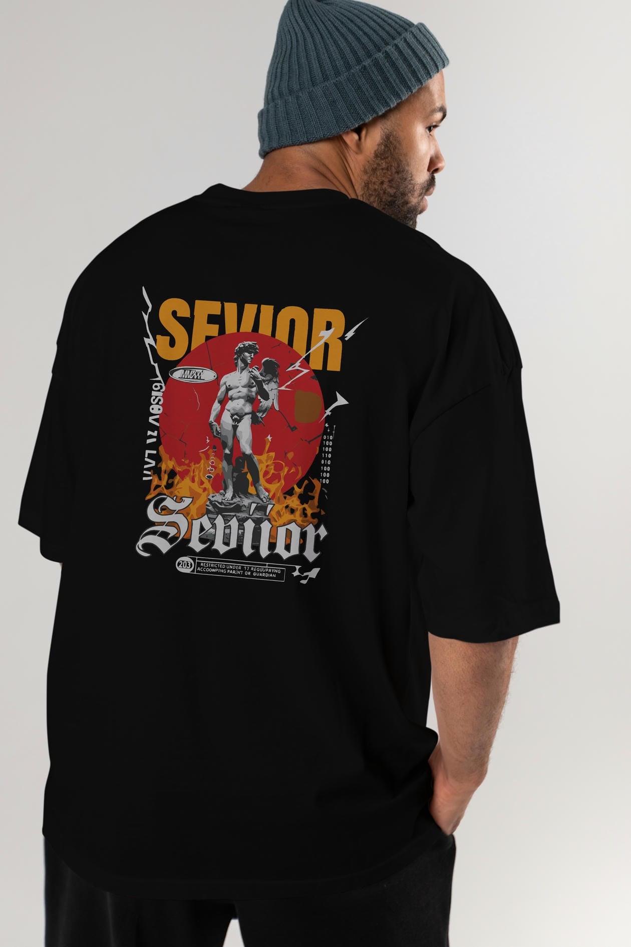 Sevior Arka Baskılı Oversize t-shirt Erkek Kadın %100 Pamuk Bisiklet Yaka tişort