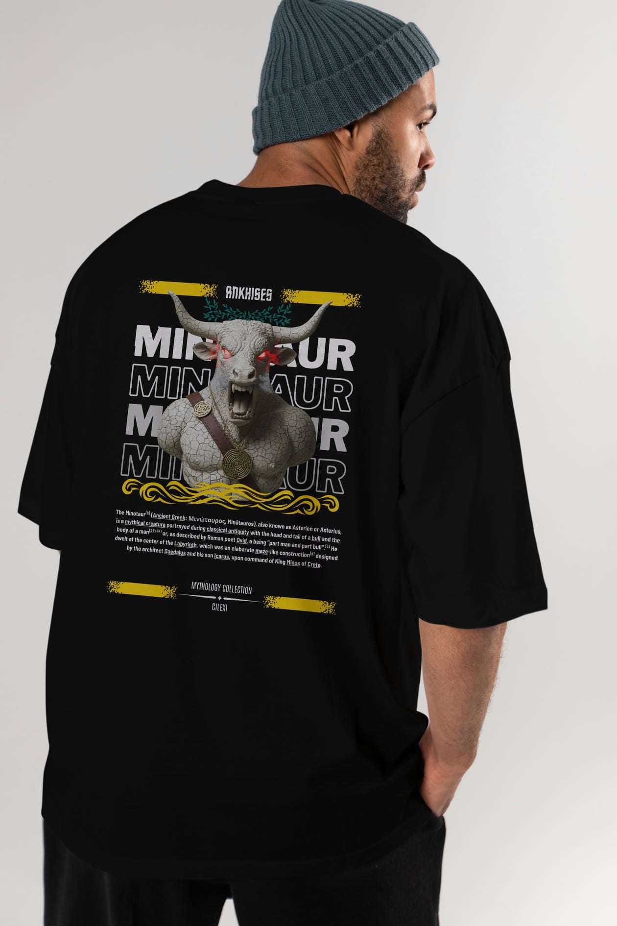 Minotaur 2 Arka Baskılı Oversize t-shirt Erkek Kadın %100 Pamuk Bisiklet Yaka tişort
