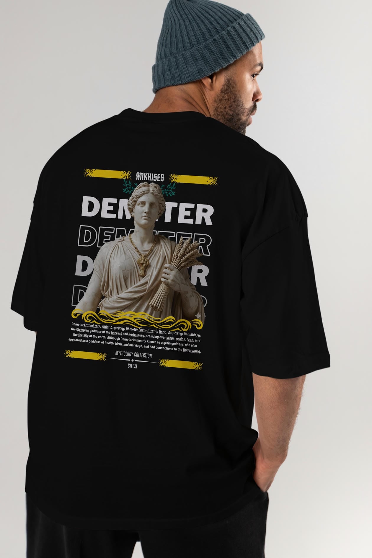 Demeter 1 Arka Baskılı Oversize t-shirt Erkek Kadın %100 Pamuk Bisiklet Yaka tişort
