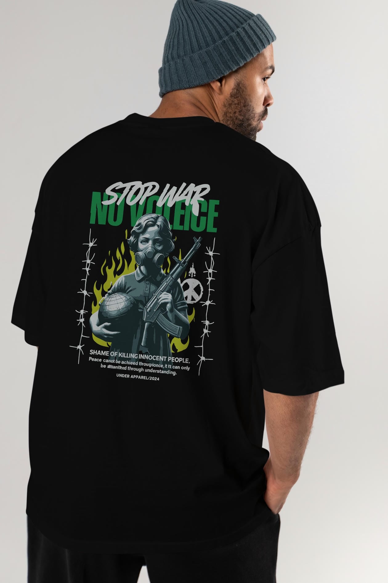 Stop War Arka Baskılı Oversize t-shirt Erkek Kadın %100 Pamuk Bisiklet Yaka tişort