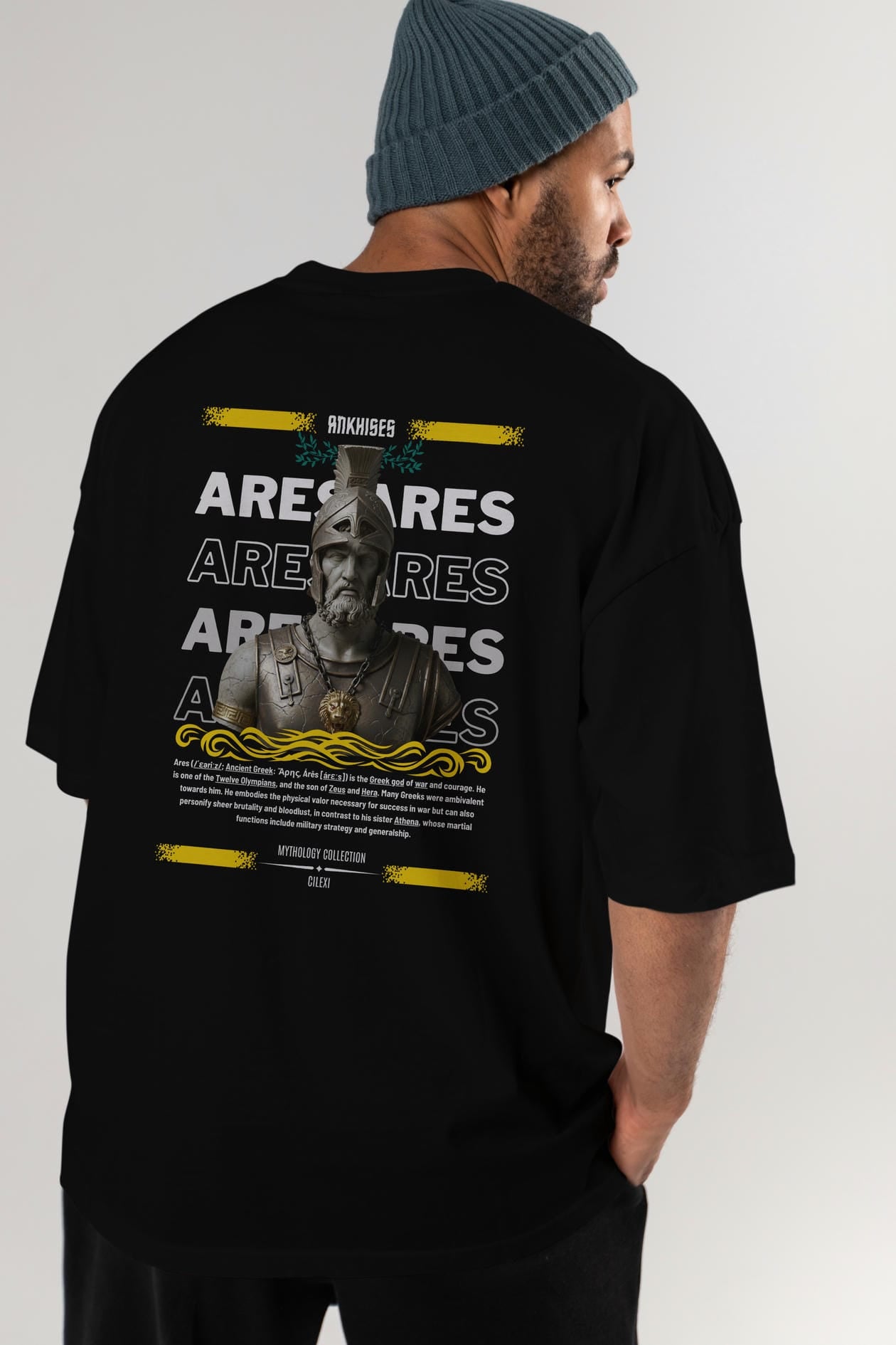 Ares 1 Arka Baskılı Oversize t-shirt Erkek Kadın %100 Pamuk Bisiklet Yaka tişort
