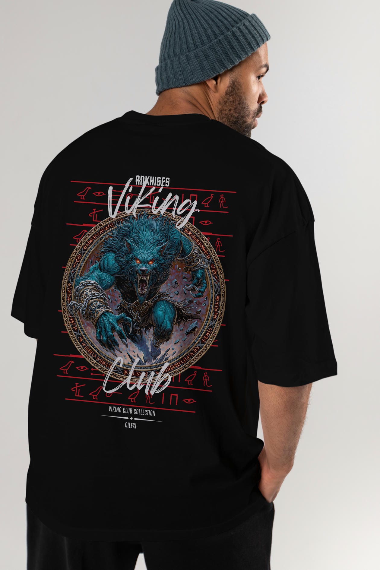 Fenrir Baskılı Oversize t-shirt Erkek Kadın %100 Pamuk Bisiklet Yaka tişort