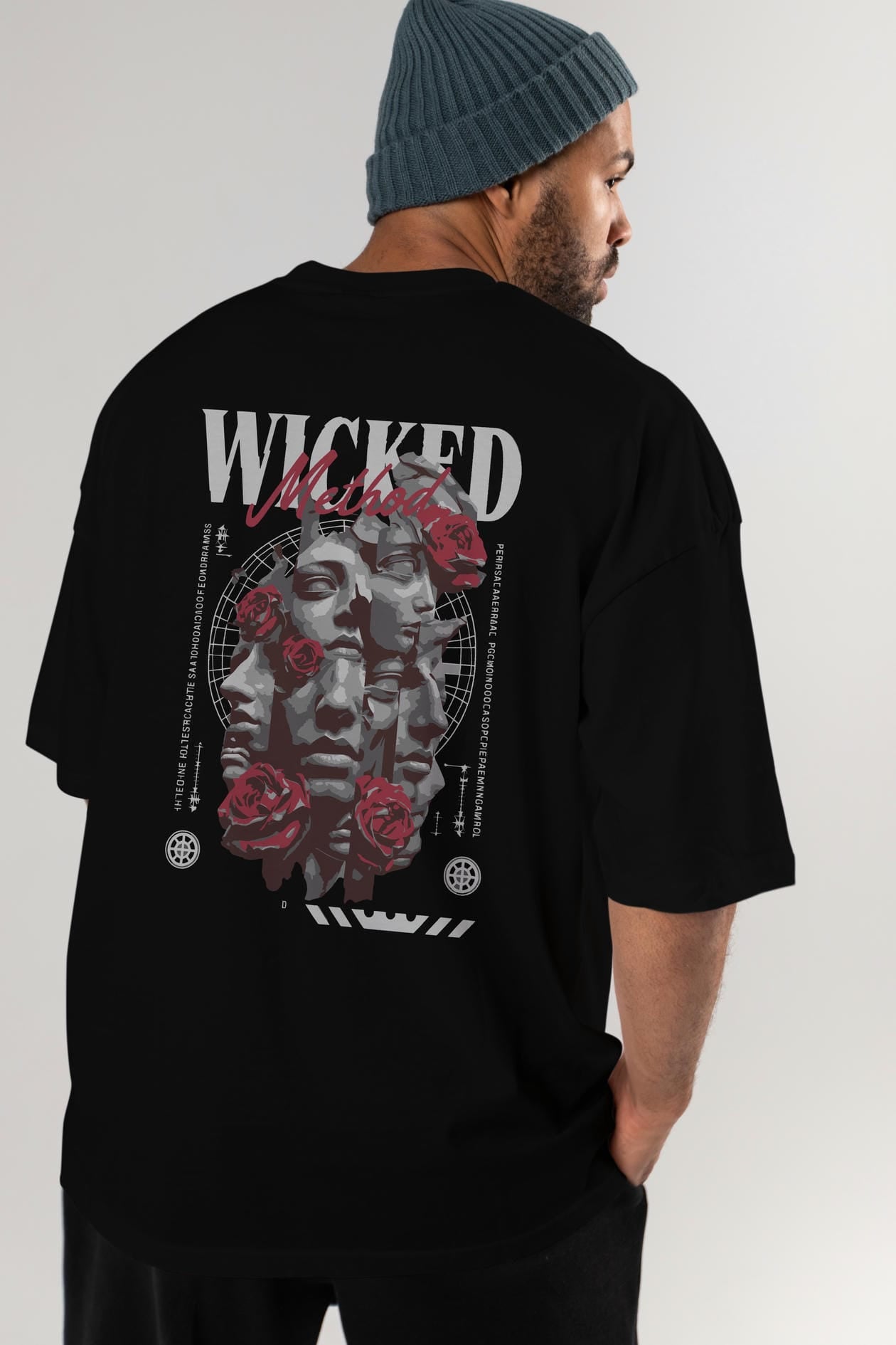 Wicked Method Arka Baskılı Oversize t-shirt Erkek Kadın %100 Pamuk Bisiklet Yaka tişort