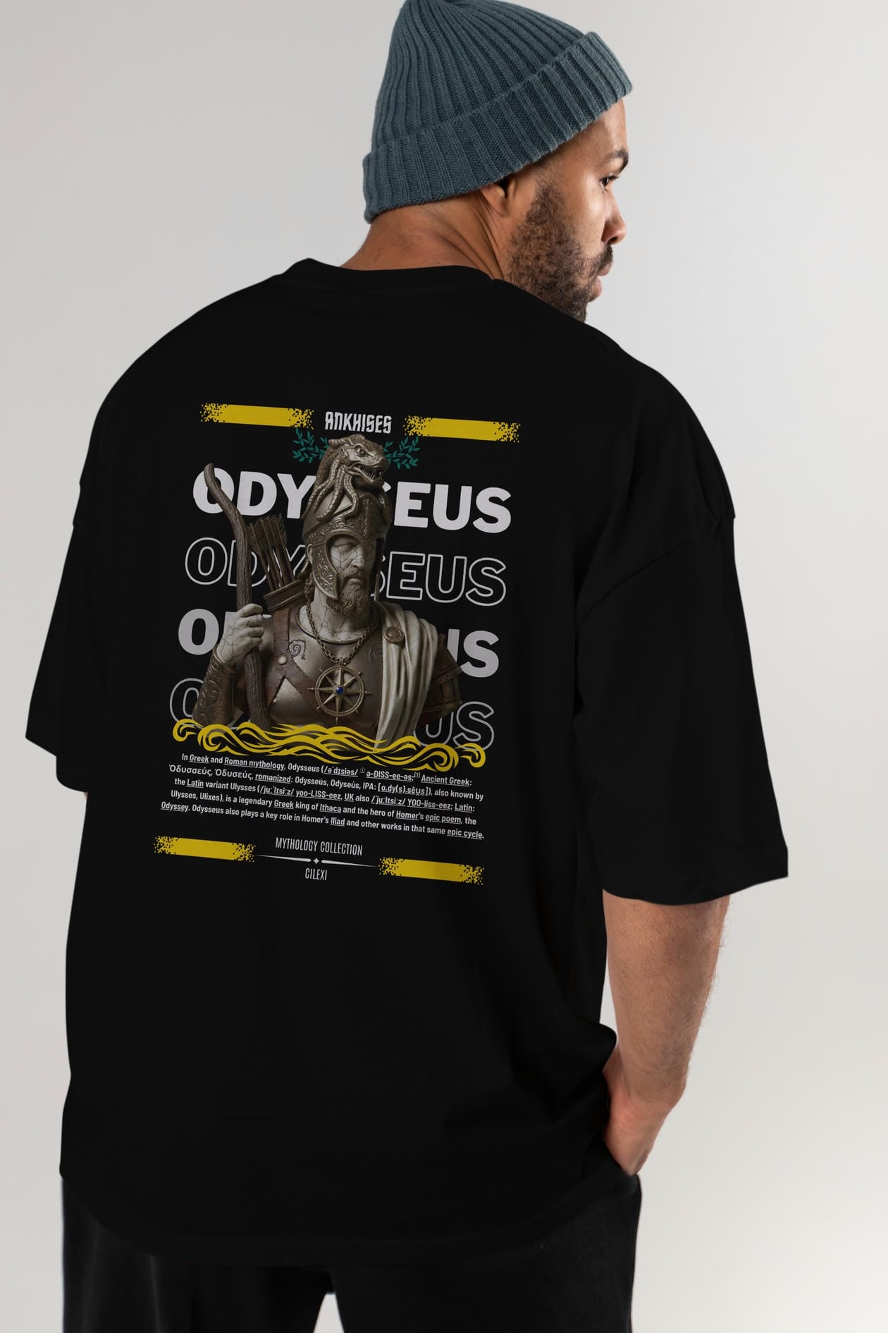 Odysseus 2 Arka Baskılı Oversize t-shirt Erkek Kadın %100 Pamuk Bisiklet Yaka tişort
