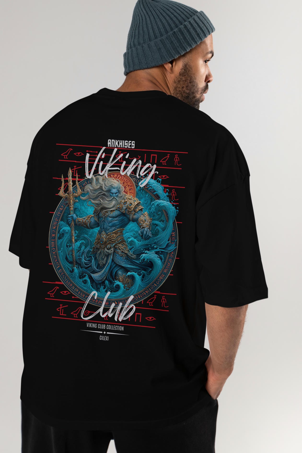 Njord Arka Baskılı Oversize t-shirt Erkek Kadın %100 Pamuk Bisiklet Yaka tişort