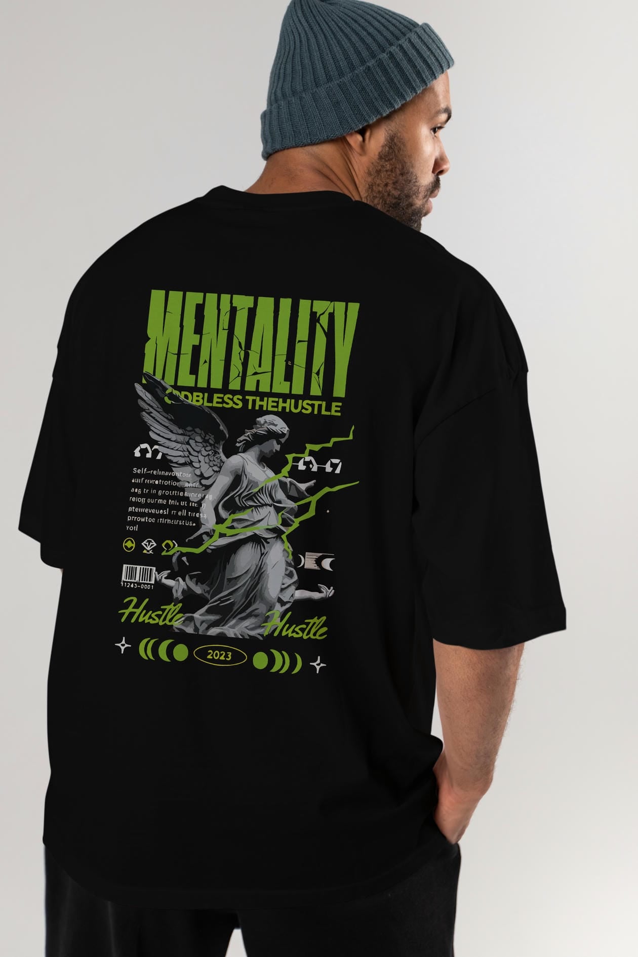 Mentality Arka Baskılı Oversize t-shirt Erkek Kadın %100 Pamuk Bisiklet Yaka tişort