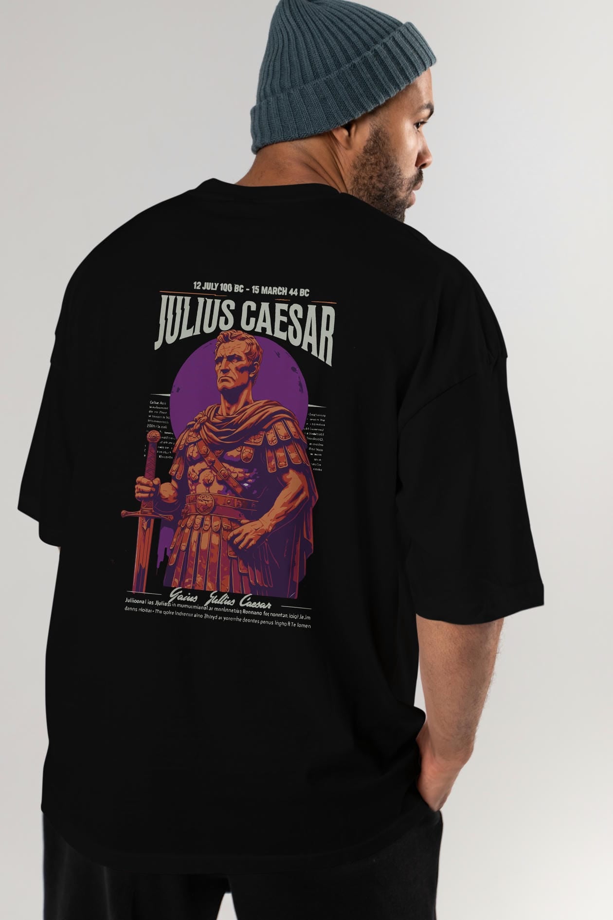 Julius Caesar Arka Baskılı Oversize t-shirt Erkek Kadın %100 Pamuk Bisiklet Yaka tişort