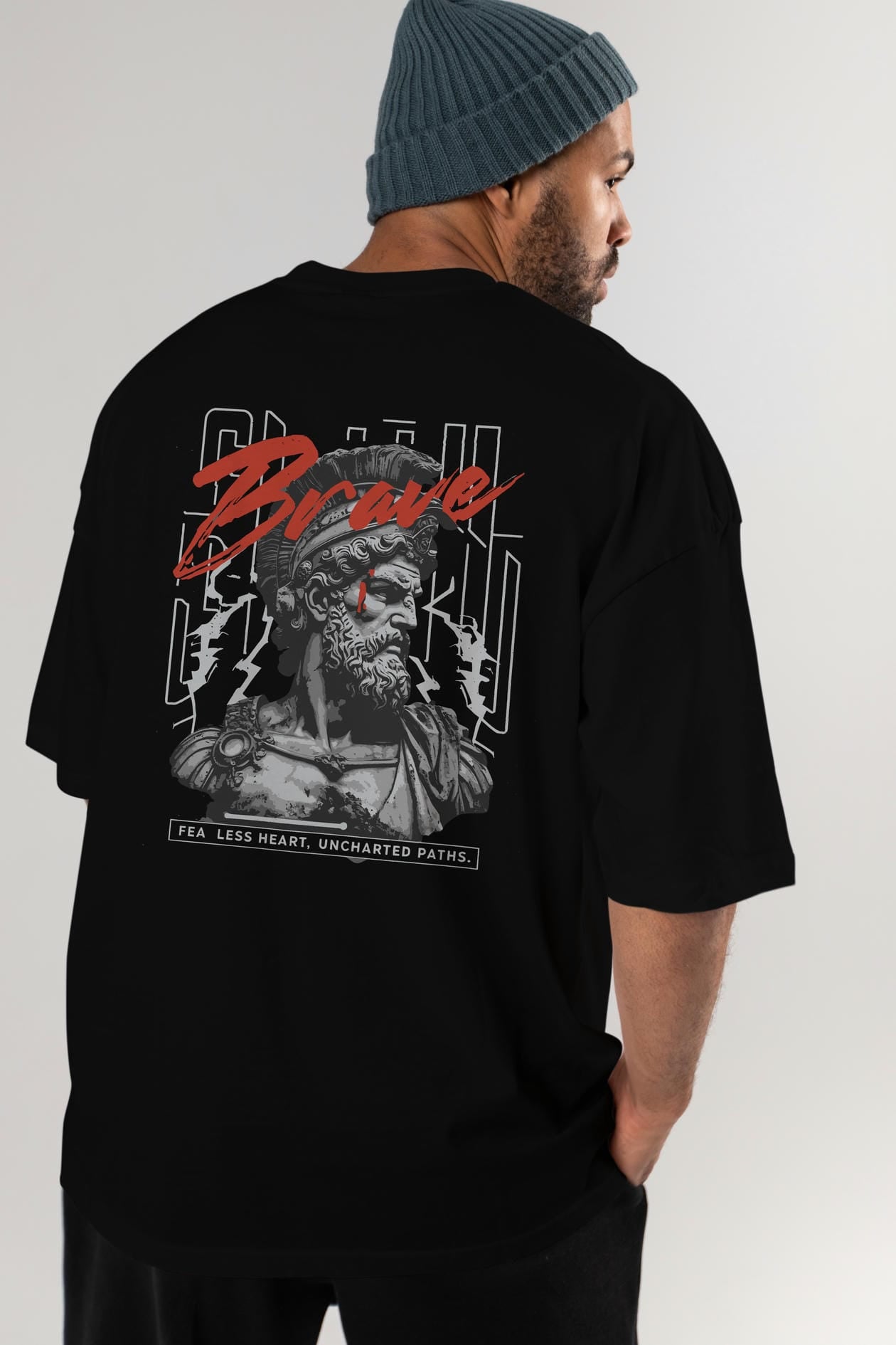 Brave Arka Baskılı Oversize t-shirt Erkek Kadın %100 Pamuk Bisiklet Yaka tişort