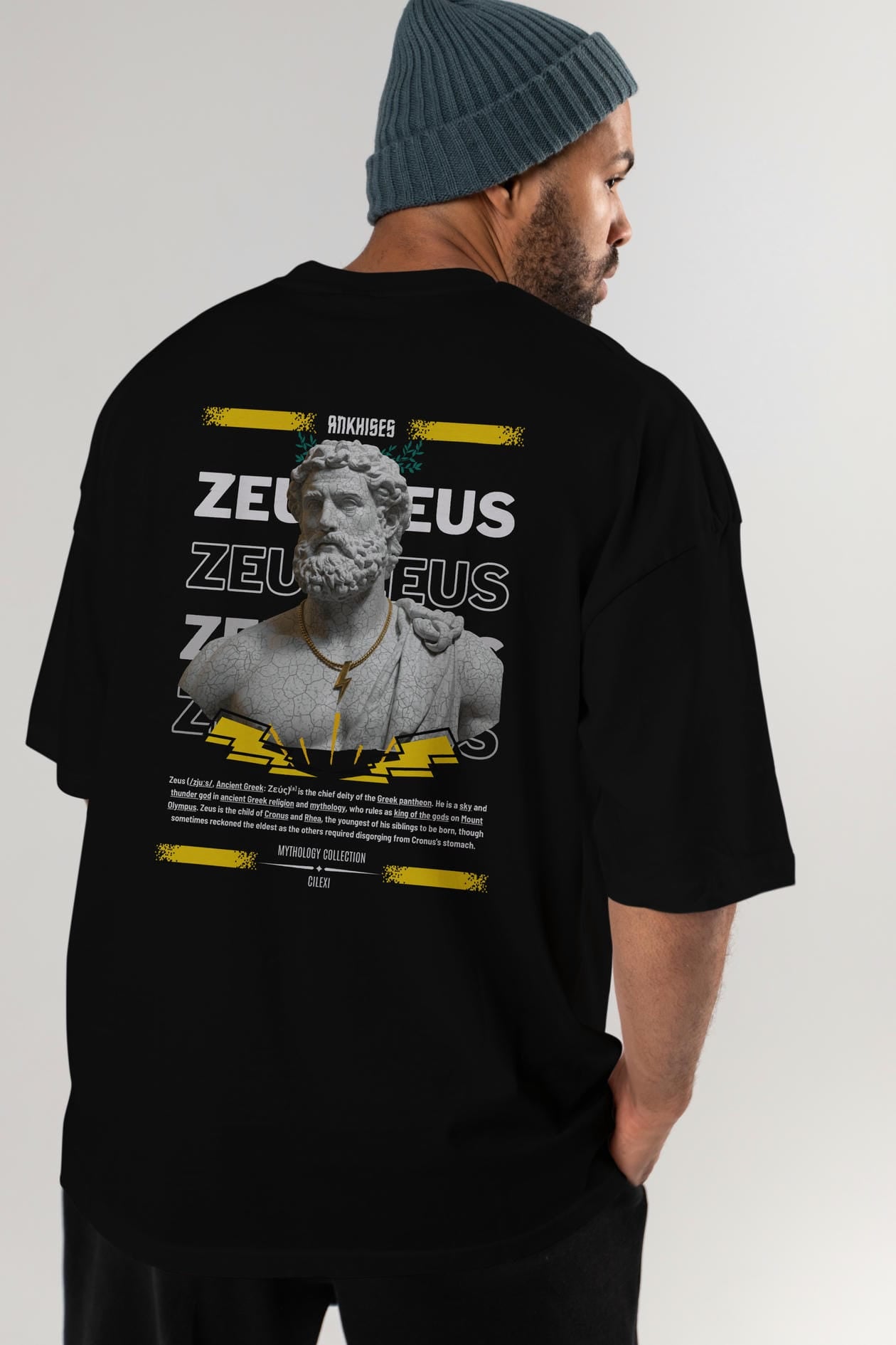 Zeus 3 Arka Baskılı Oversize t-shirt Erkek Kadın %100 Pamuk Bisiklet Yaka tişort