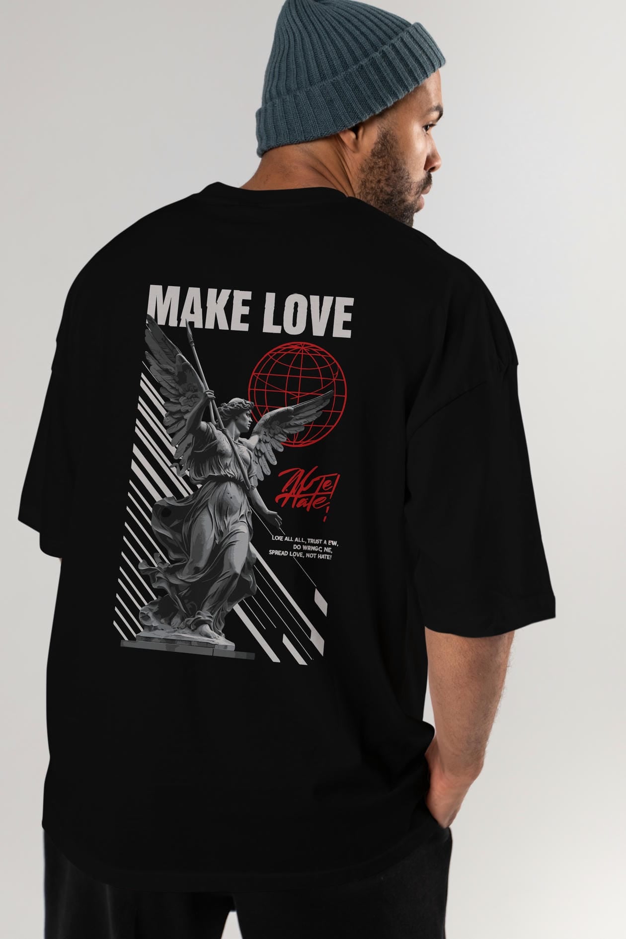 Make Love Arka Baskılı Oversize t-shirt Erkek Kadın %100 Pamuk Bisiklet Yaka tişort